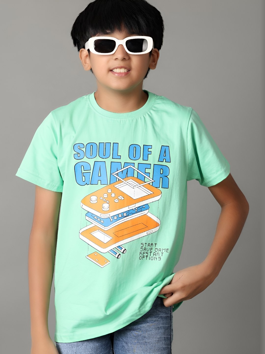 

V-Mart Boys Typography Printed Round Neck Cotton T-shirt, Green