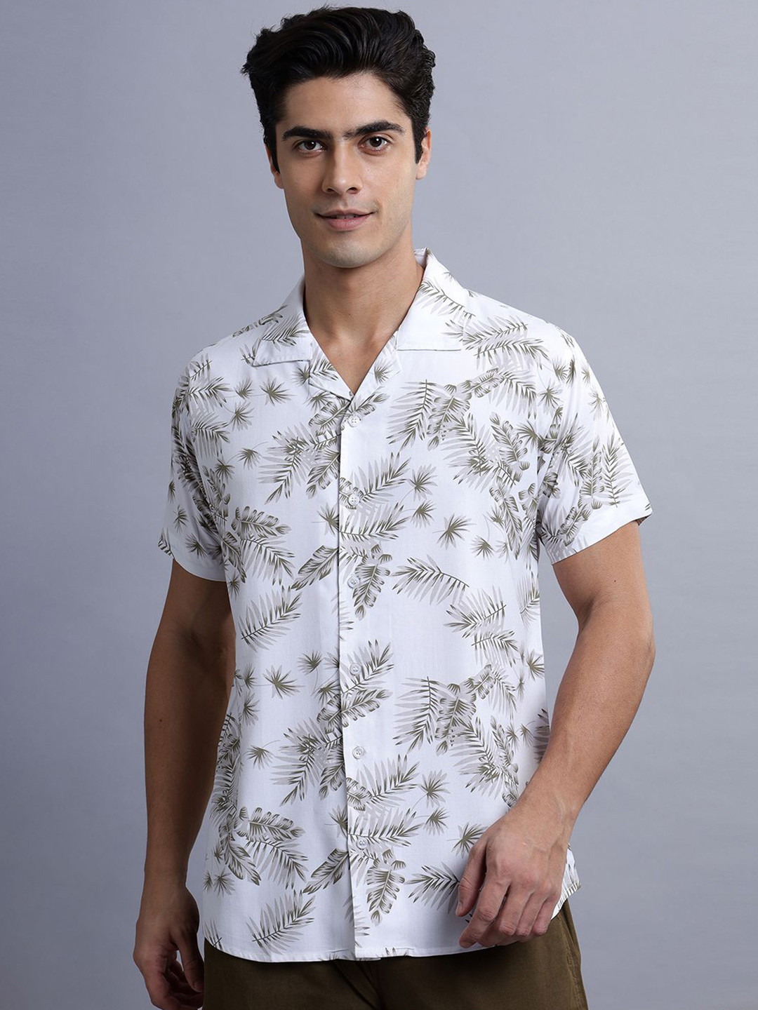 

N AND J Men Classic Fit Floral Printed Cotton Casual Shirt, White