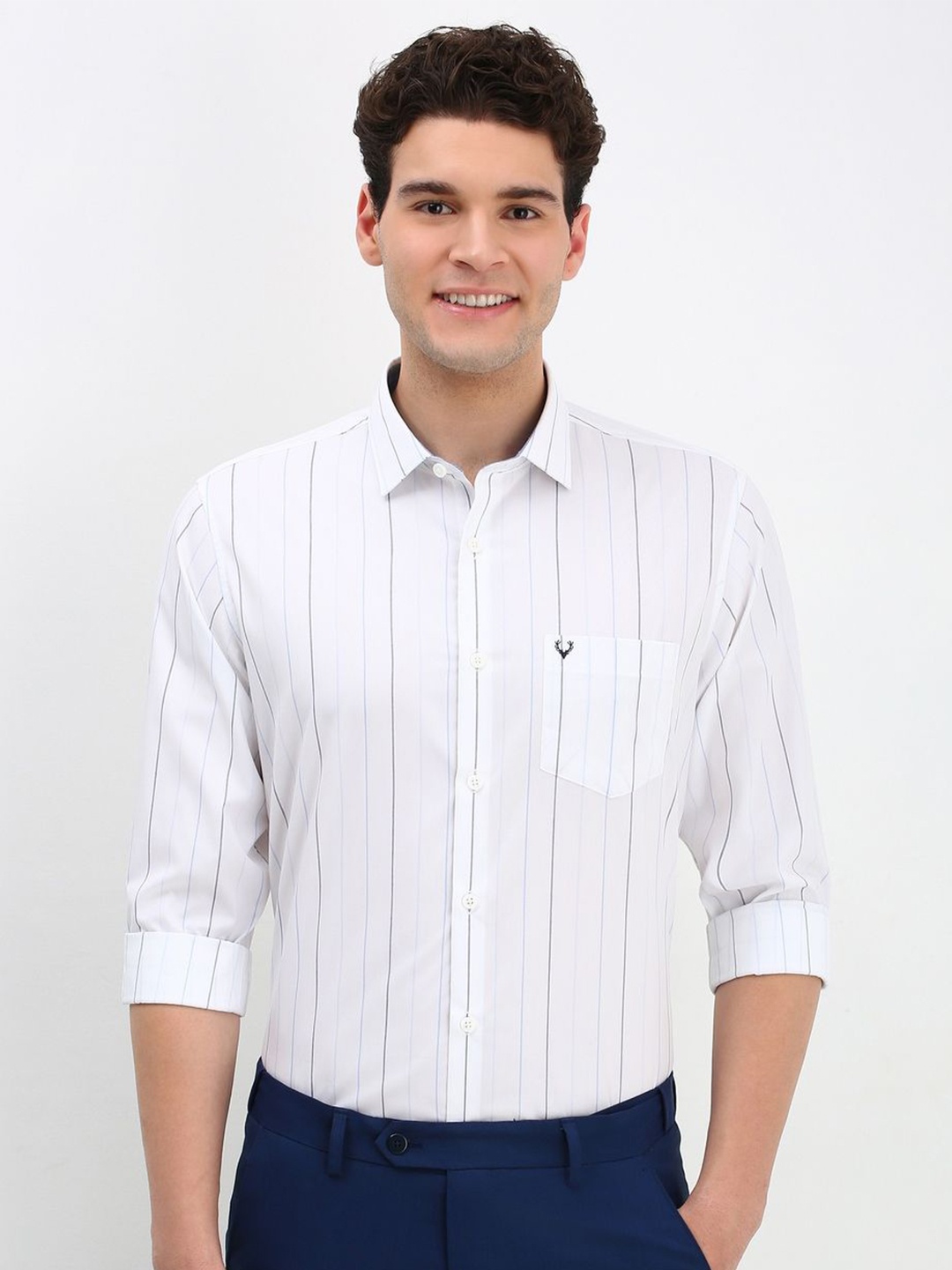 

Allen Solly Men Vertical Striped Cotton Slim Fit Formal Shirt, White