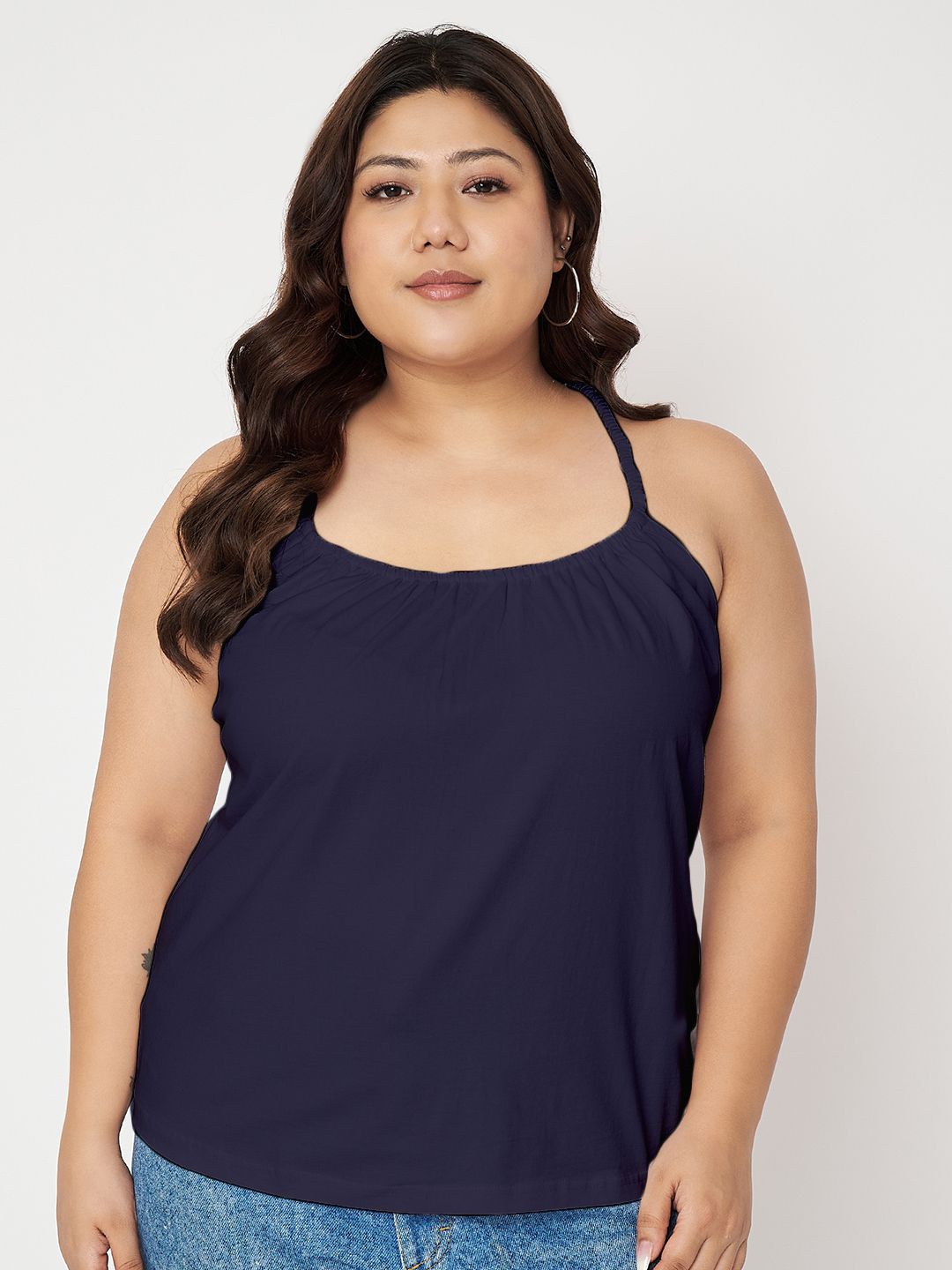 

BRINNS Plus Size Shoulder Straps Styled Back Top, Navy blue