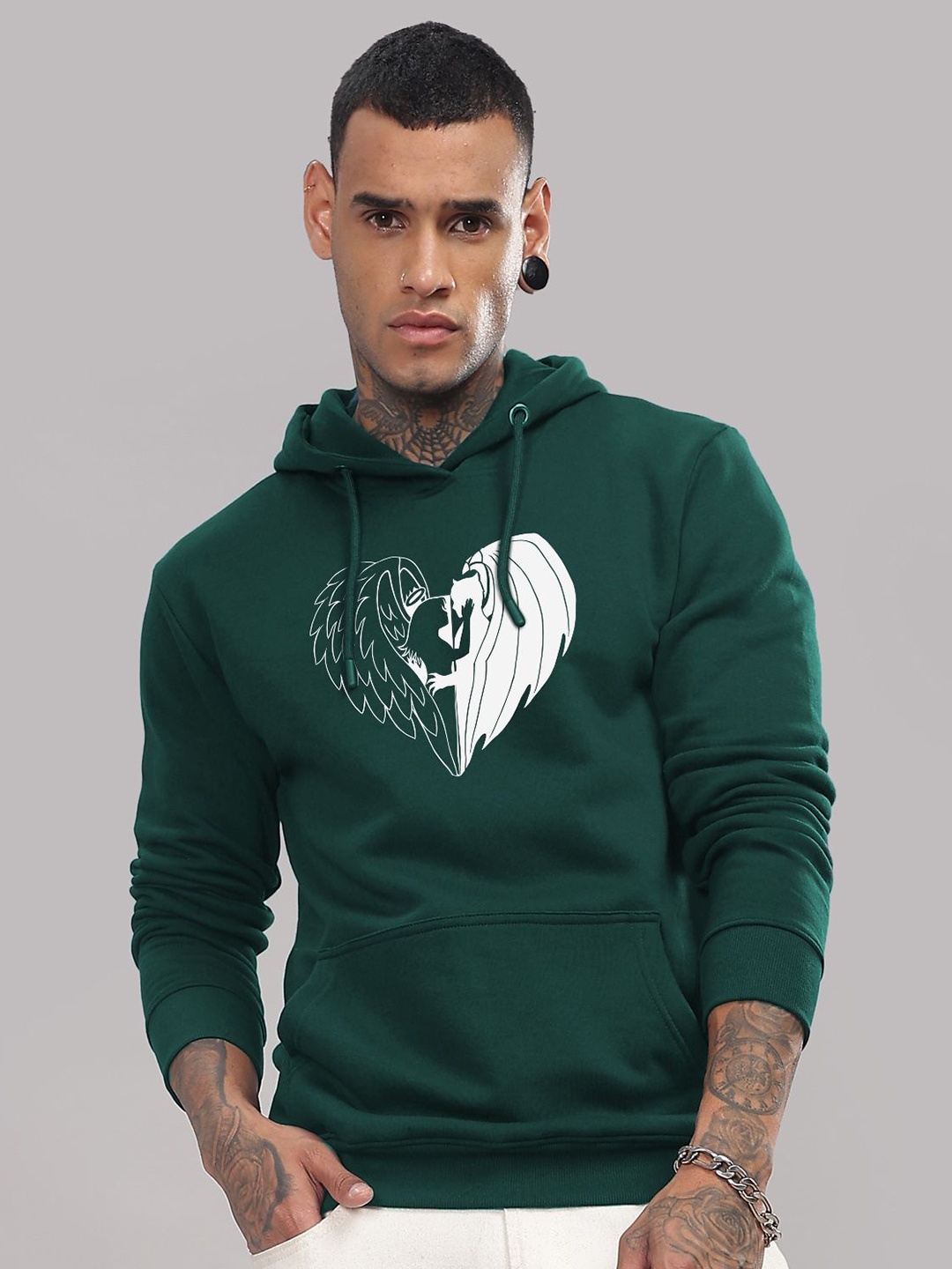 

ADRO Men Printed Hooded Sweatshirt, Green