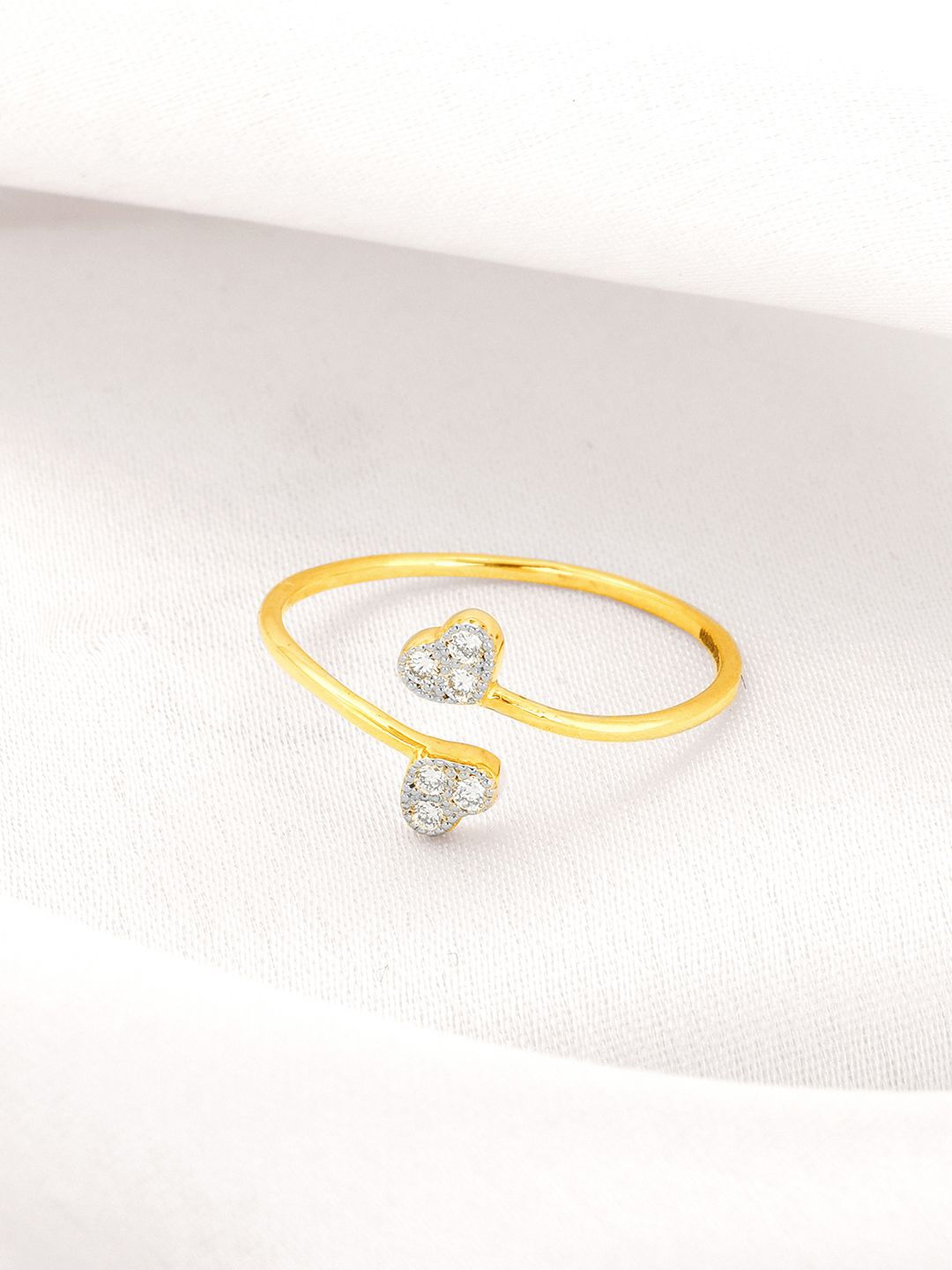 

GIVA Women 14K Yellow Gold Heartbeat Duo Delights Ring Diamond