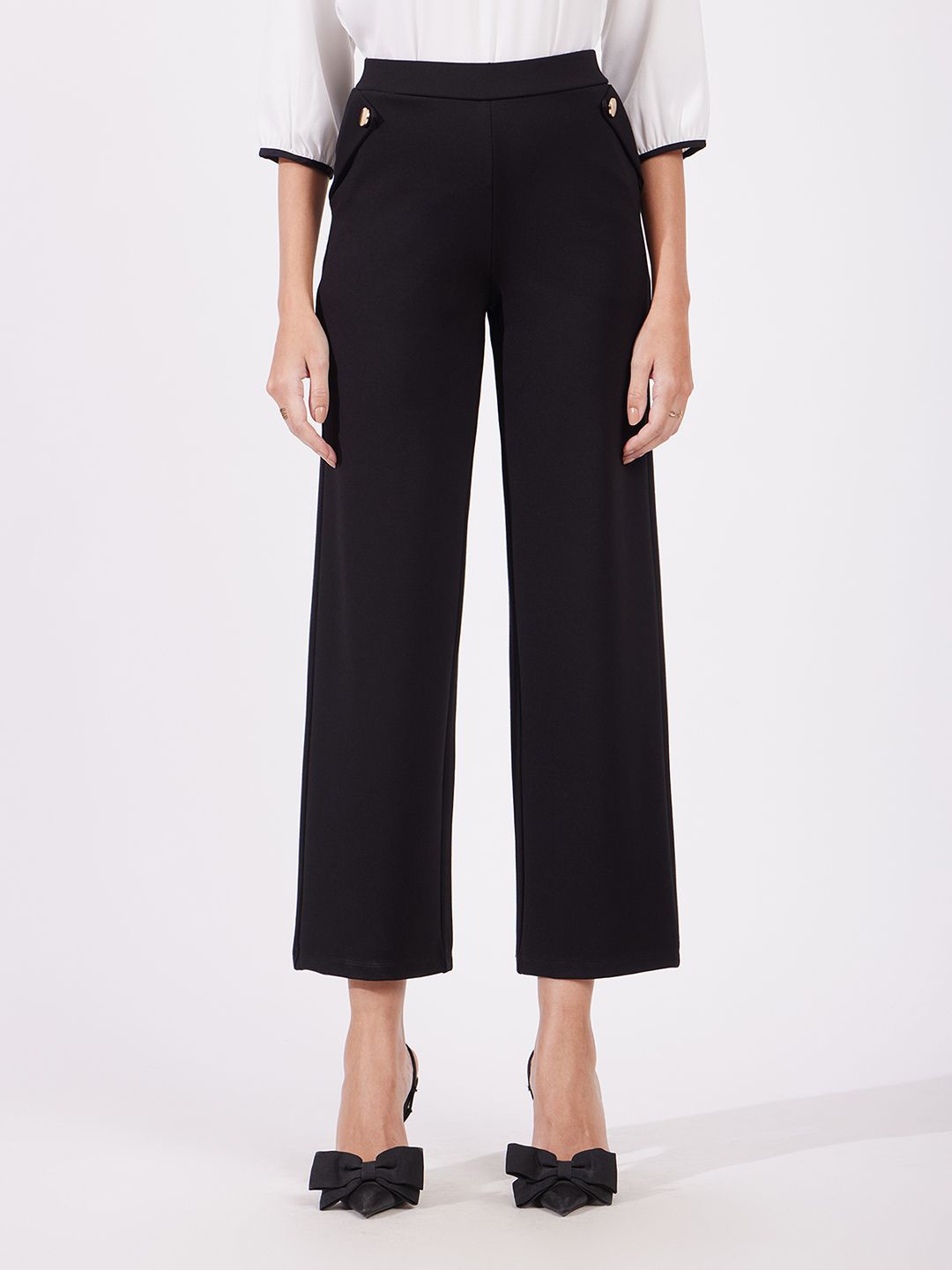 

LivIn Women Flared Wide Leg Trousers, Black