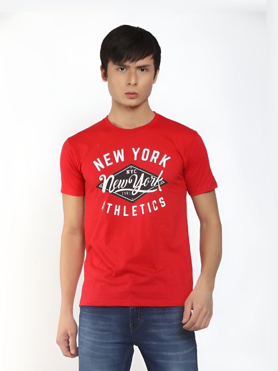 

V-Mart Men Typography Printed Round Neck Cotton T-shirt, Red