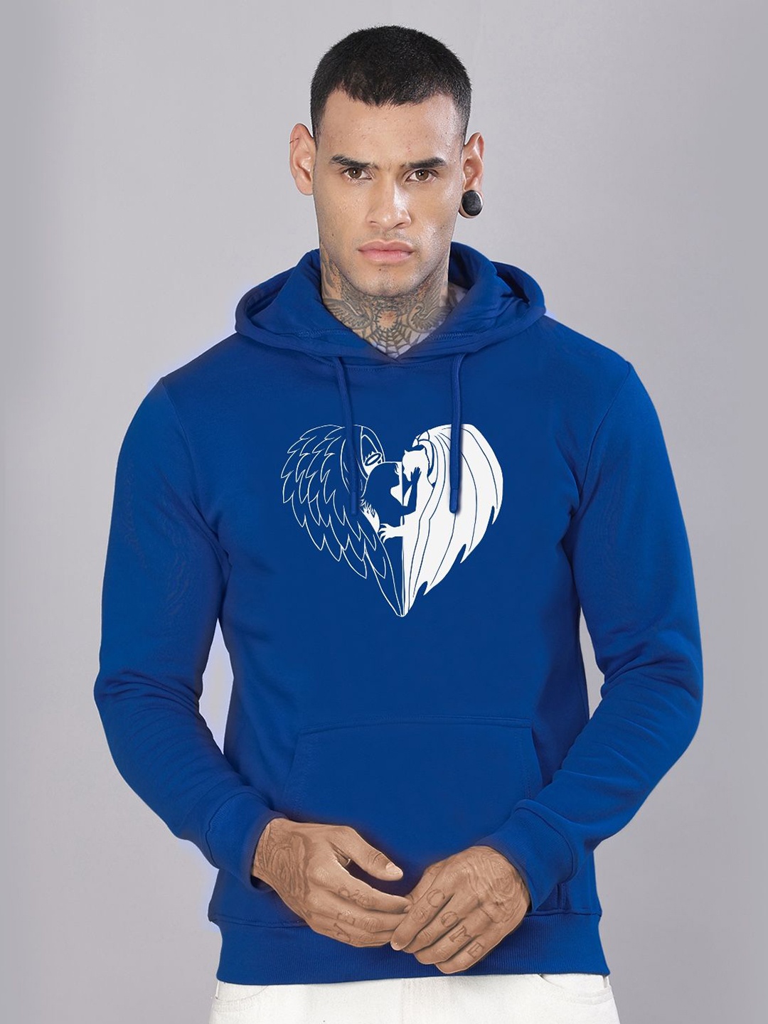 

ADRO Men Graphic Printed Hood Cotton Pullover Sweatshirt, Blue