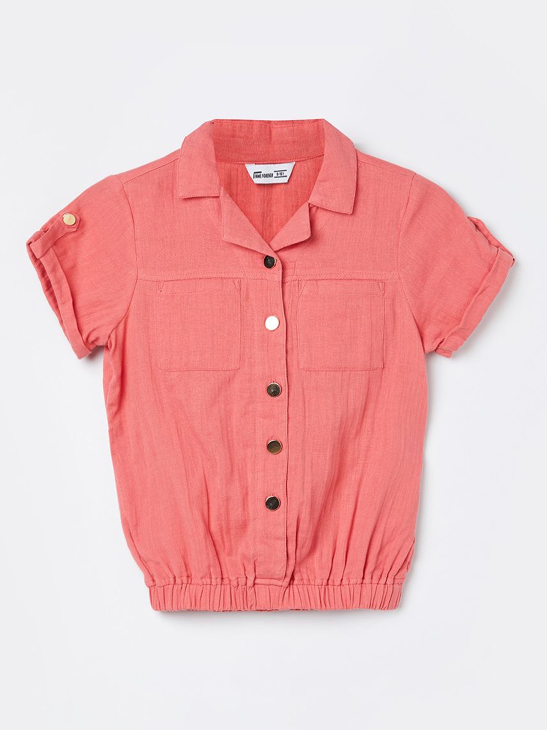 

Fame Forever by Lifestyle Girls Roll-Up Sleeves Cotton Shirt Style Top, Coral