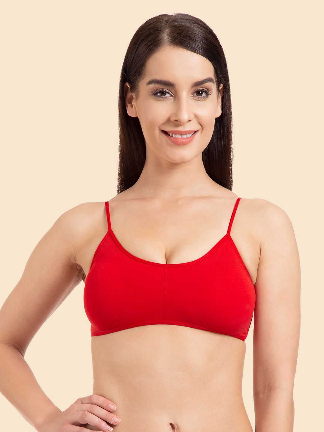 

Joomie Medium Coverage Removable Pad Caged back Bra, Red