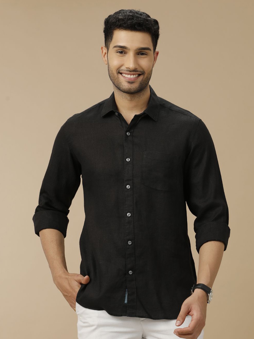 

Linen Club Men Contemporary Slim Fit Opaque Casual Shirt, Black