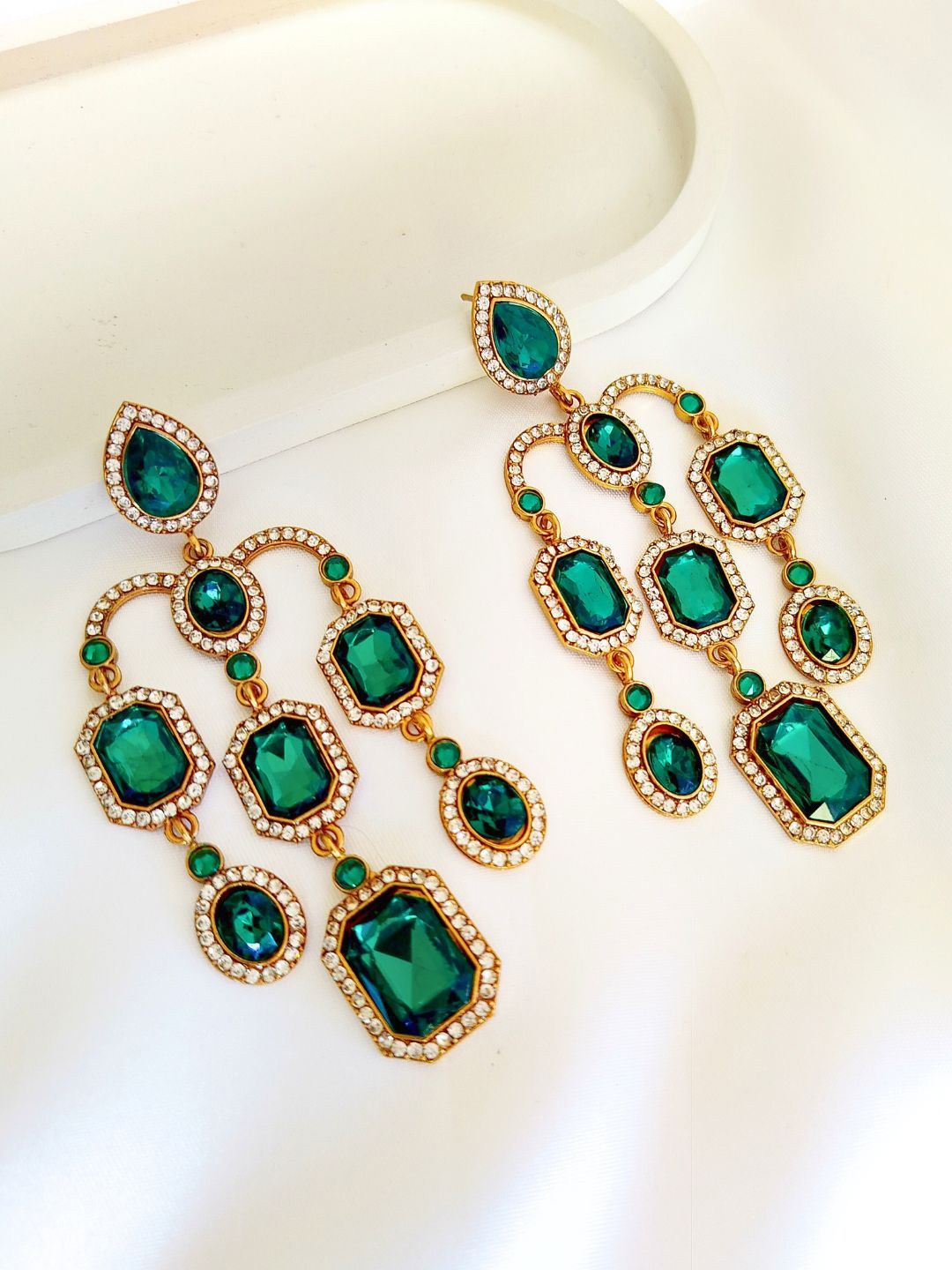 

DressBerry Green Gold Plated American Diamond Drop Earrings