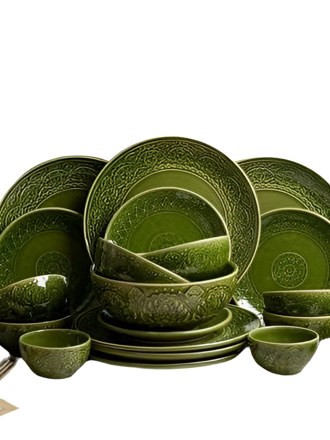 

AMALAFIEE CERAMICS Green & White 16 Pieces Printed Ceramic Dishwasher Safe Dinner Set