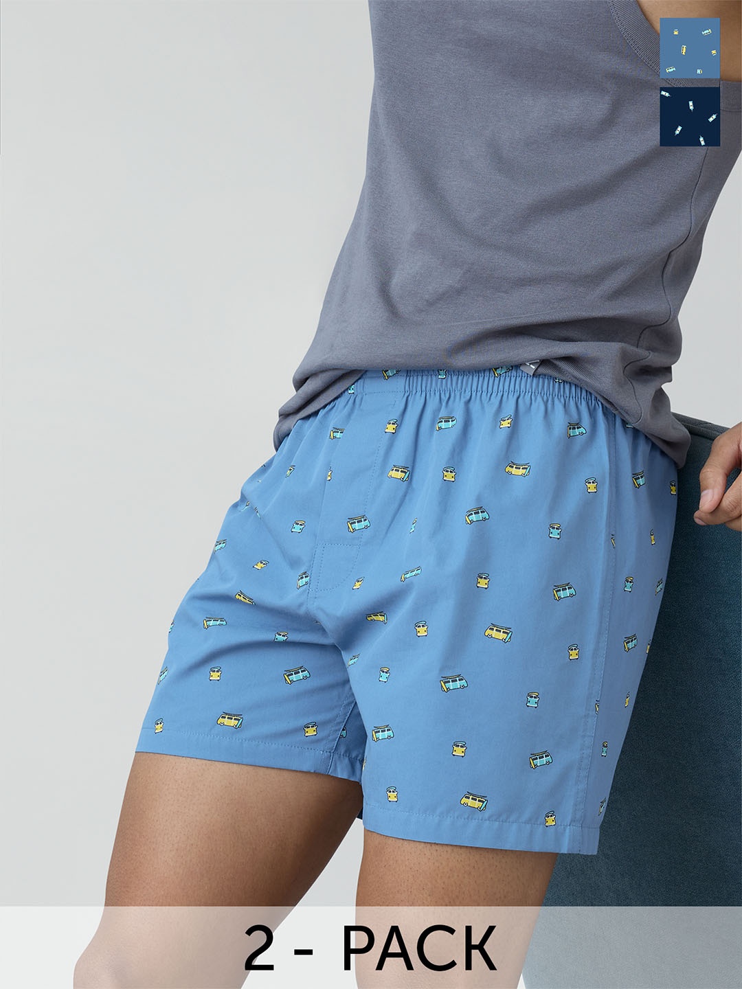 

XYXX Men Printed Pack Of 2 Combed Cotton Splash Boxer XYBOX2PCKN335, Blue