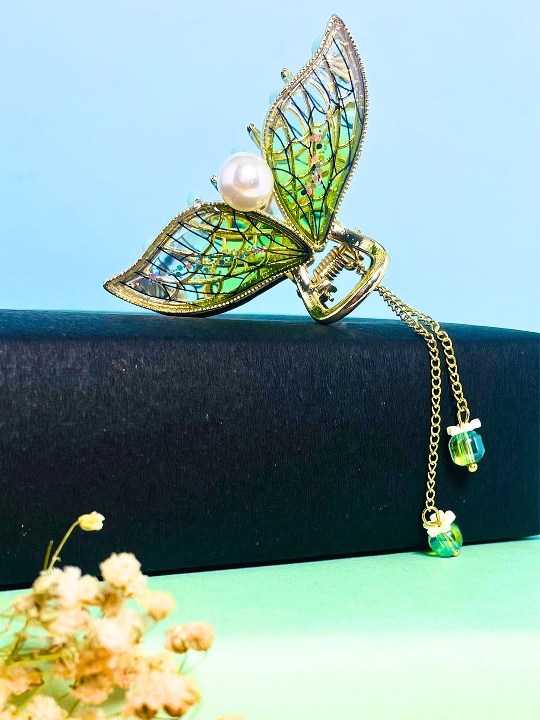 

MANSIYAORANGE Women Butterfly Embellished Claw Clip, Green