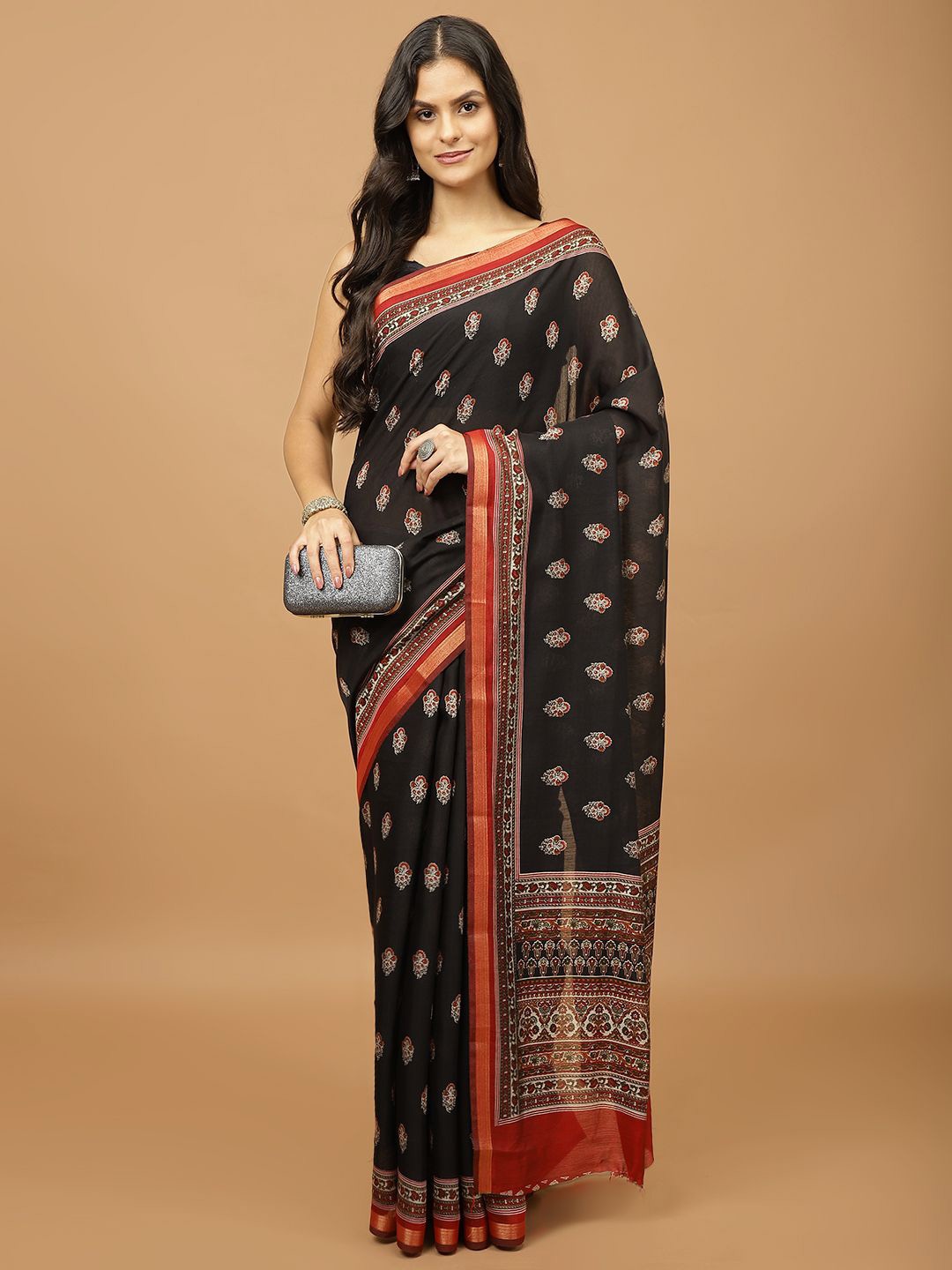 

Meena Bazaar Ethnic Motifs Printed Saree, Black