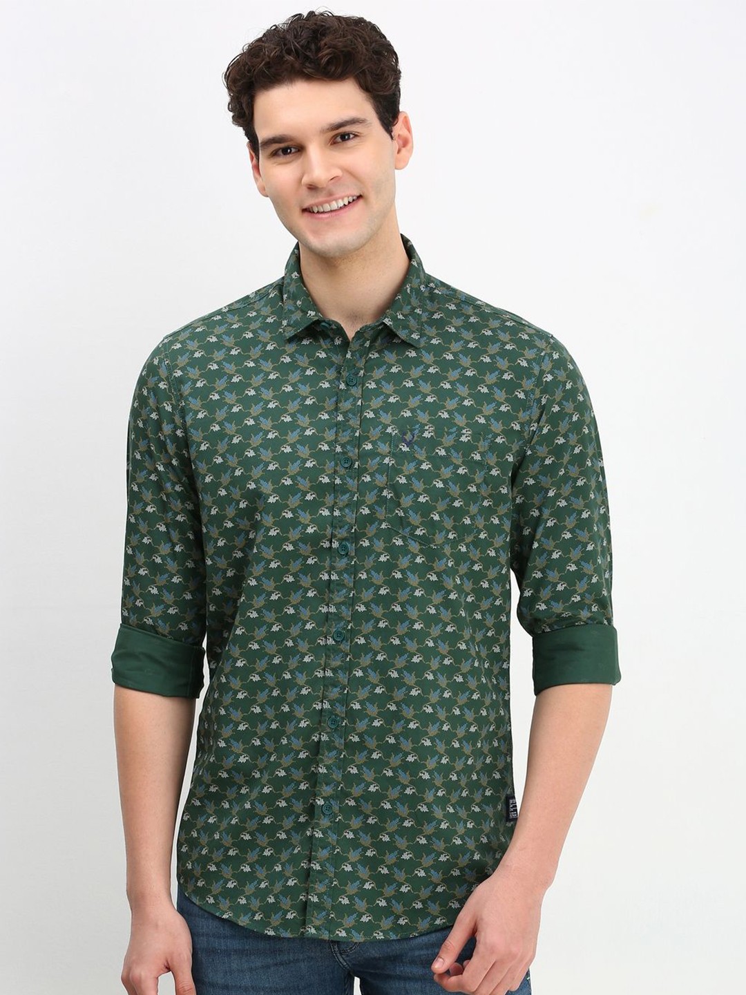 

Allen Solly Men Custom Spread Collar Floral Printed Cotton Casual Shirt, Green