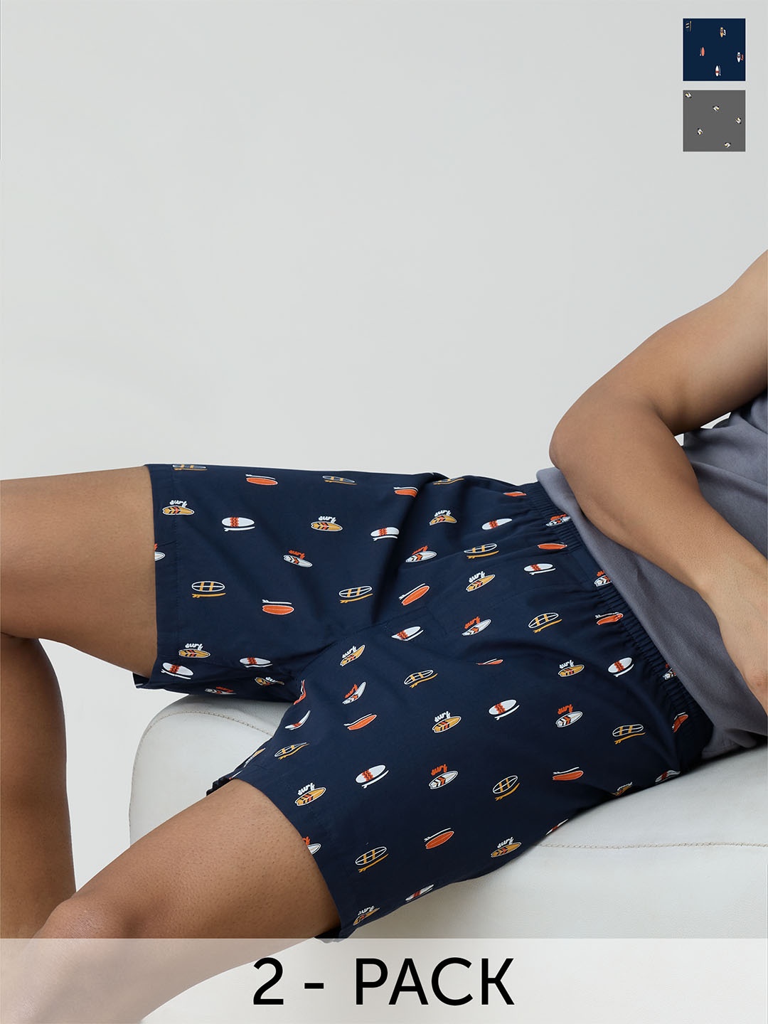 

XYXX Men Printed Pack of 2 Combed Cotton Splash Boxer, Navy blue