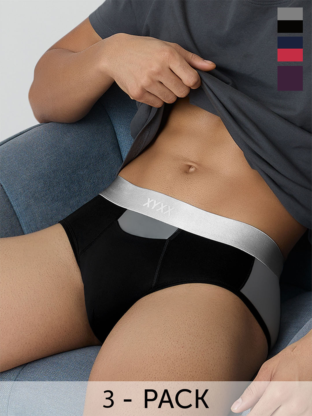 

XYXX Men Pack Of 3 Anti Microbial Basic Briefs, Purple