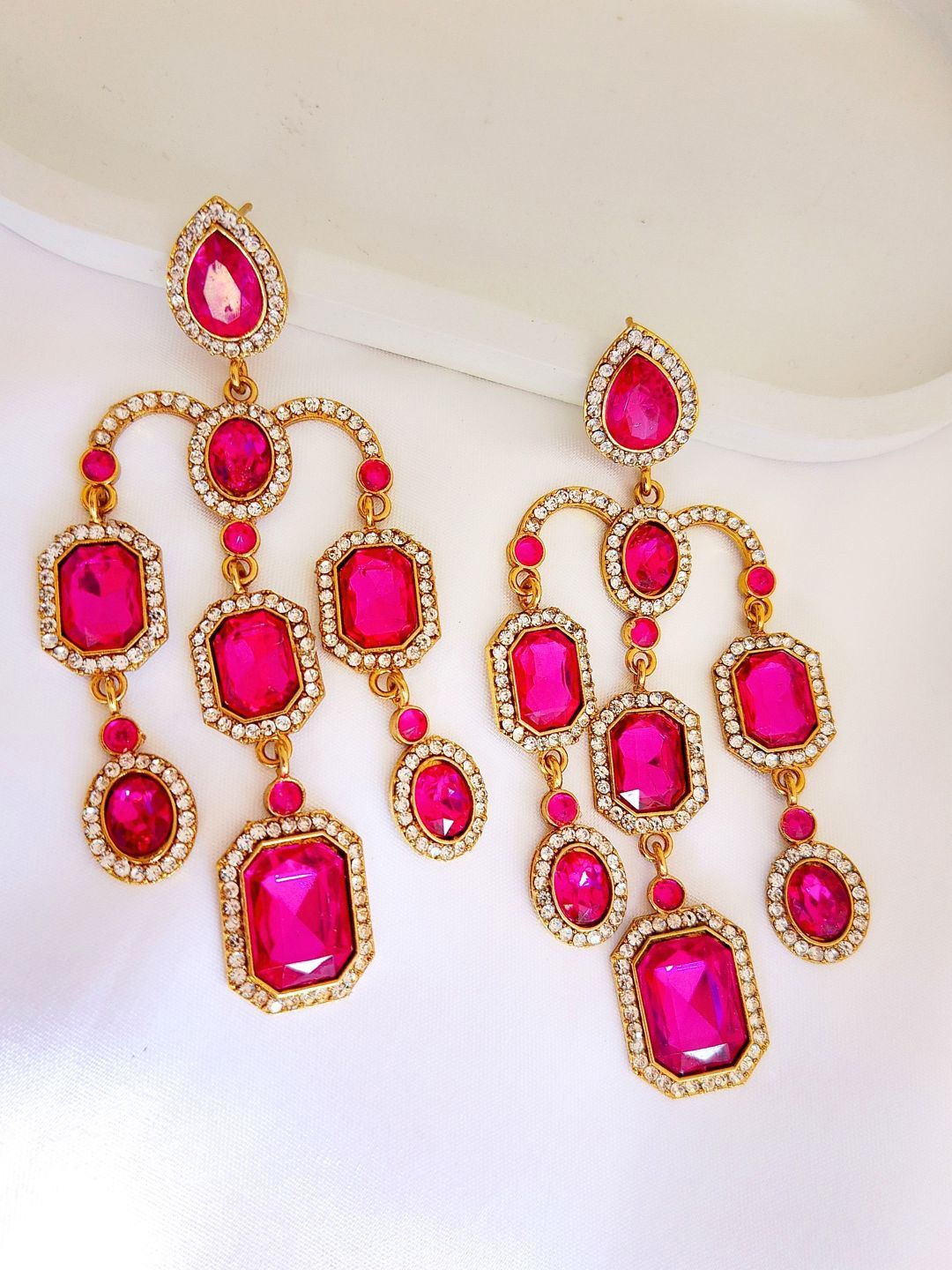 

DressBerry Gold Plated American Diamond Studded Contemporary Drop Earrings, Magenta