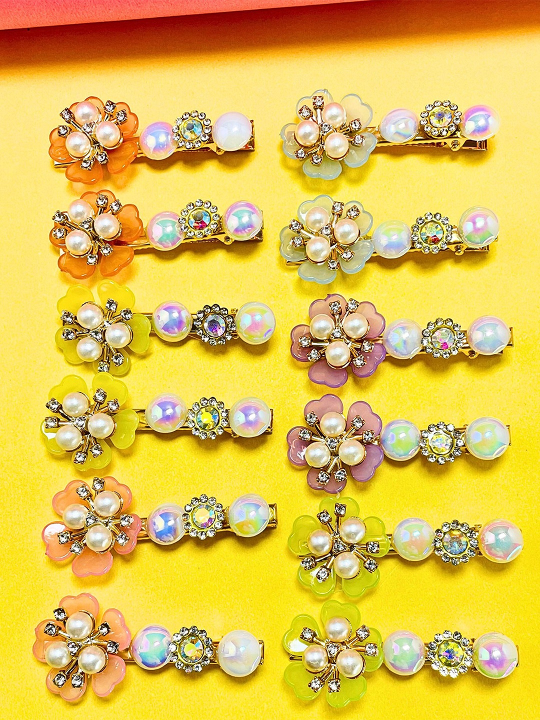 

MANSIYAORANGE Women Set Of 12 Embellished Alligator Hair Clips, Blue