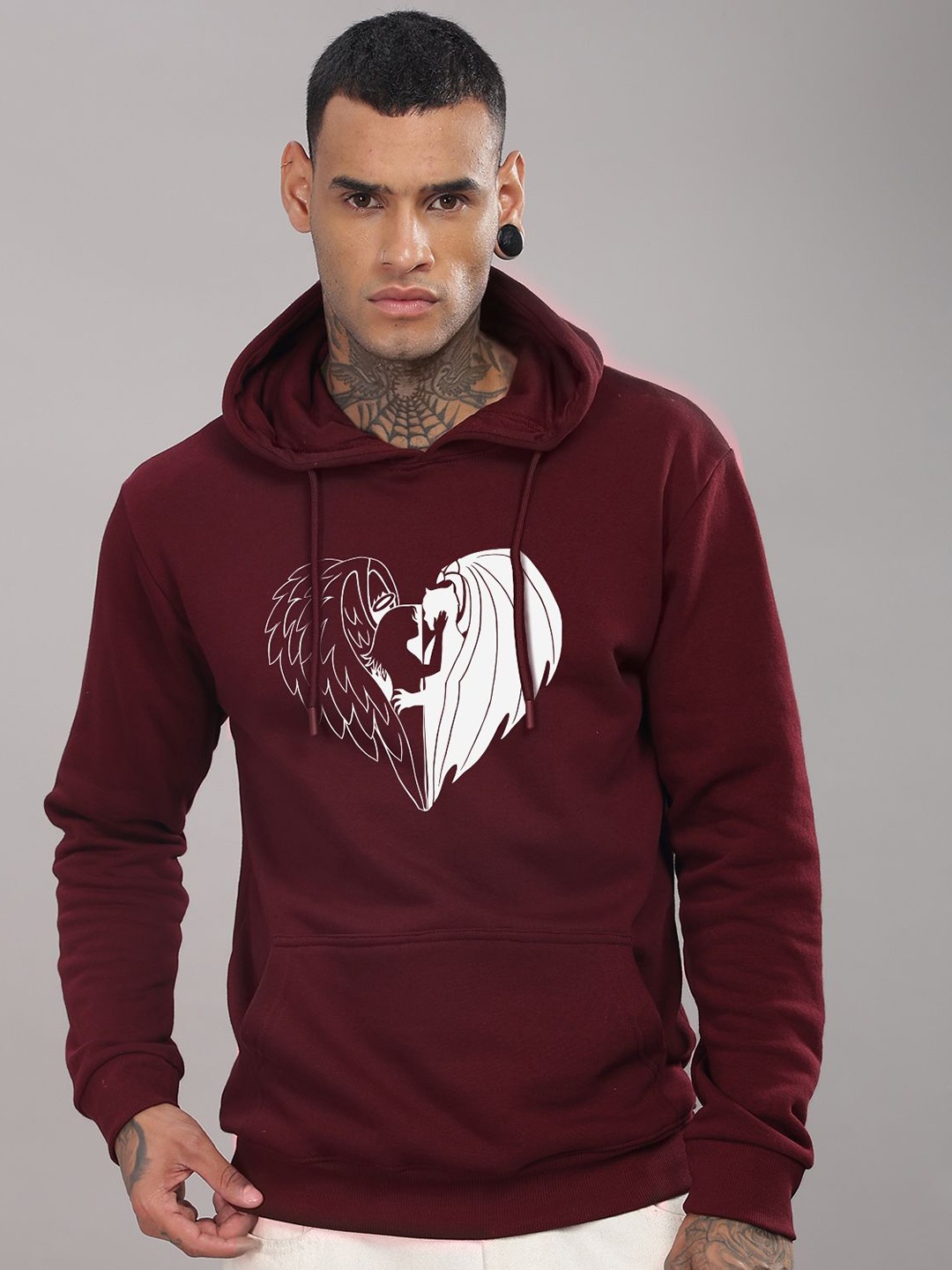 

ADRO Men Graphic Printed Hood Cotton Pullover Sweatshirt, Maroon
