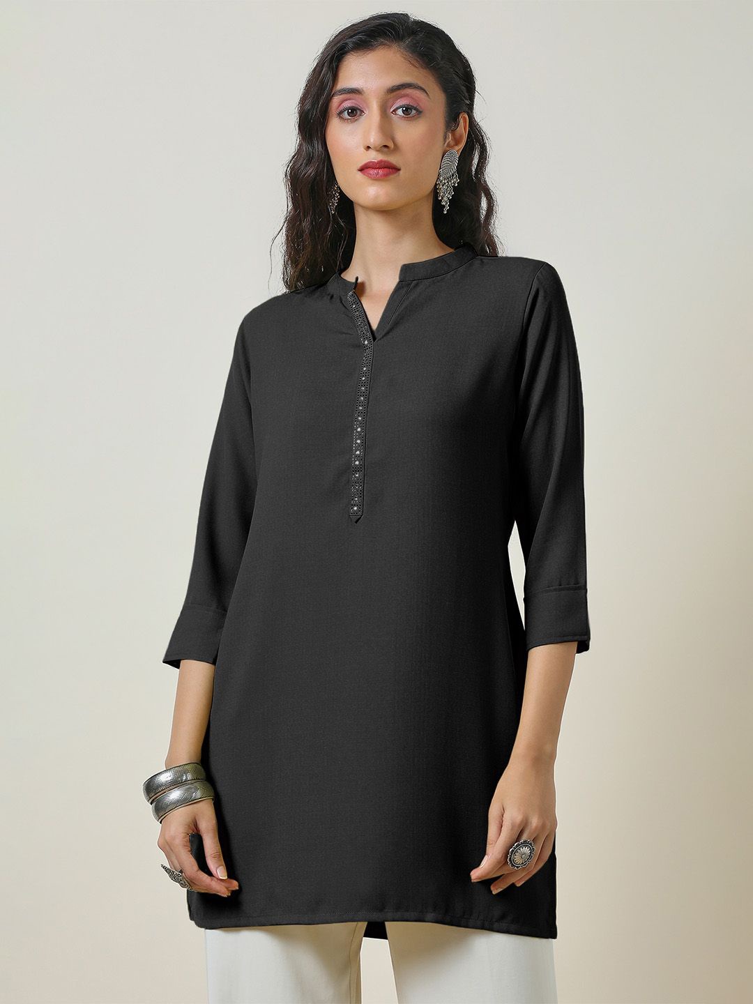 

Soch Women Embellished Straight Tunic with Stones, Black