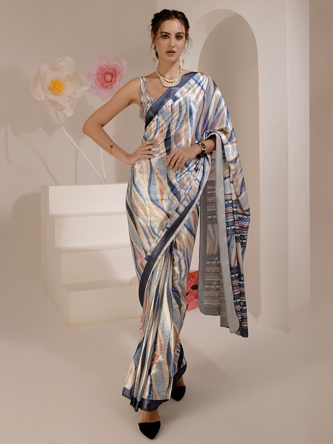 

BAESD Abstract Printed Pure Silk Saree, Blue