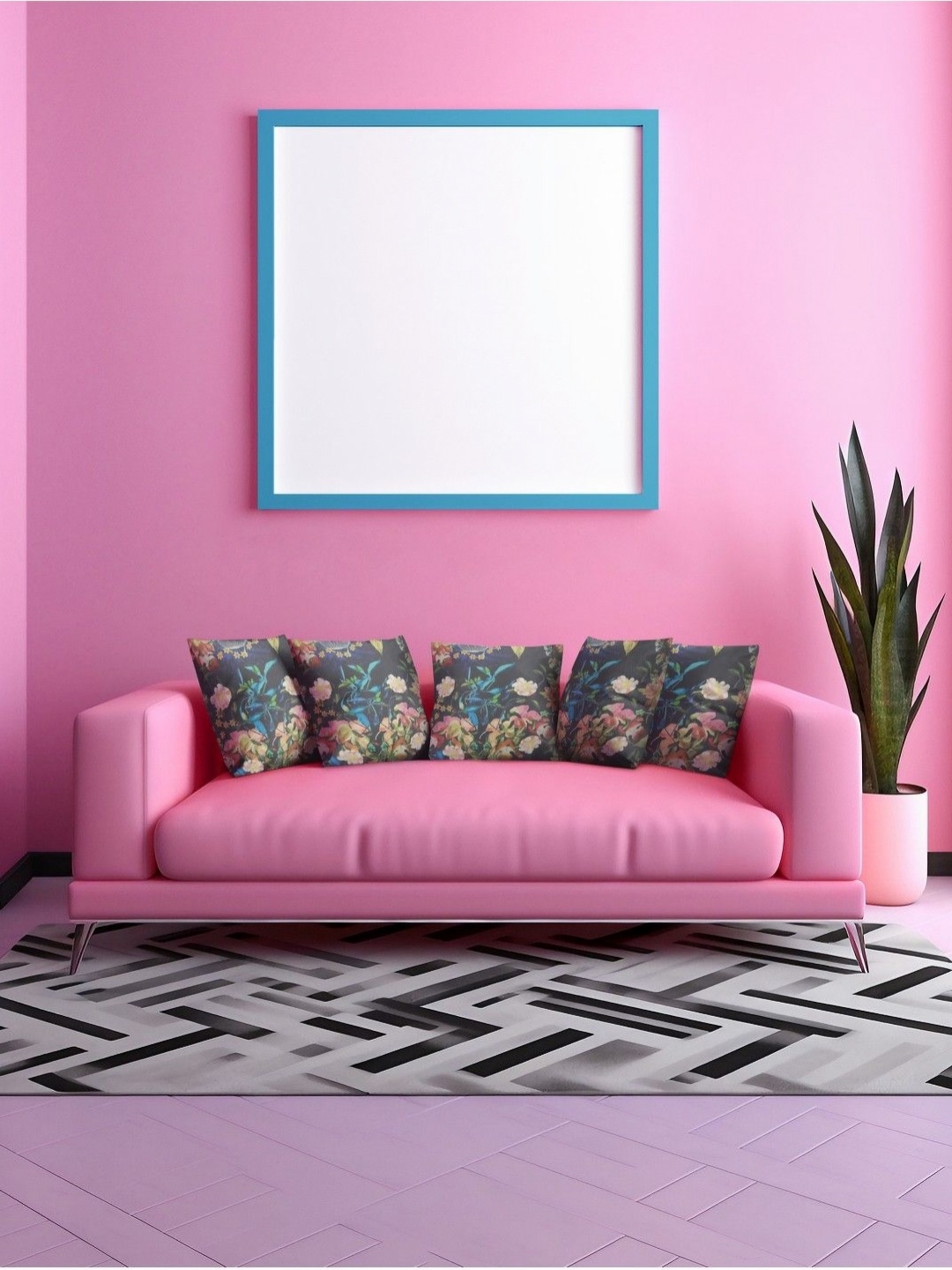 

THEYAYACAFE Navy Blue & Pink 5 Pieces Floral Velvet Square Cushion Covers