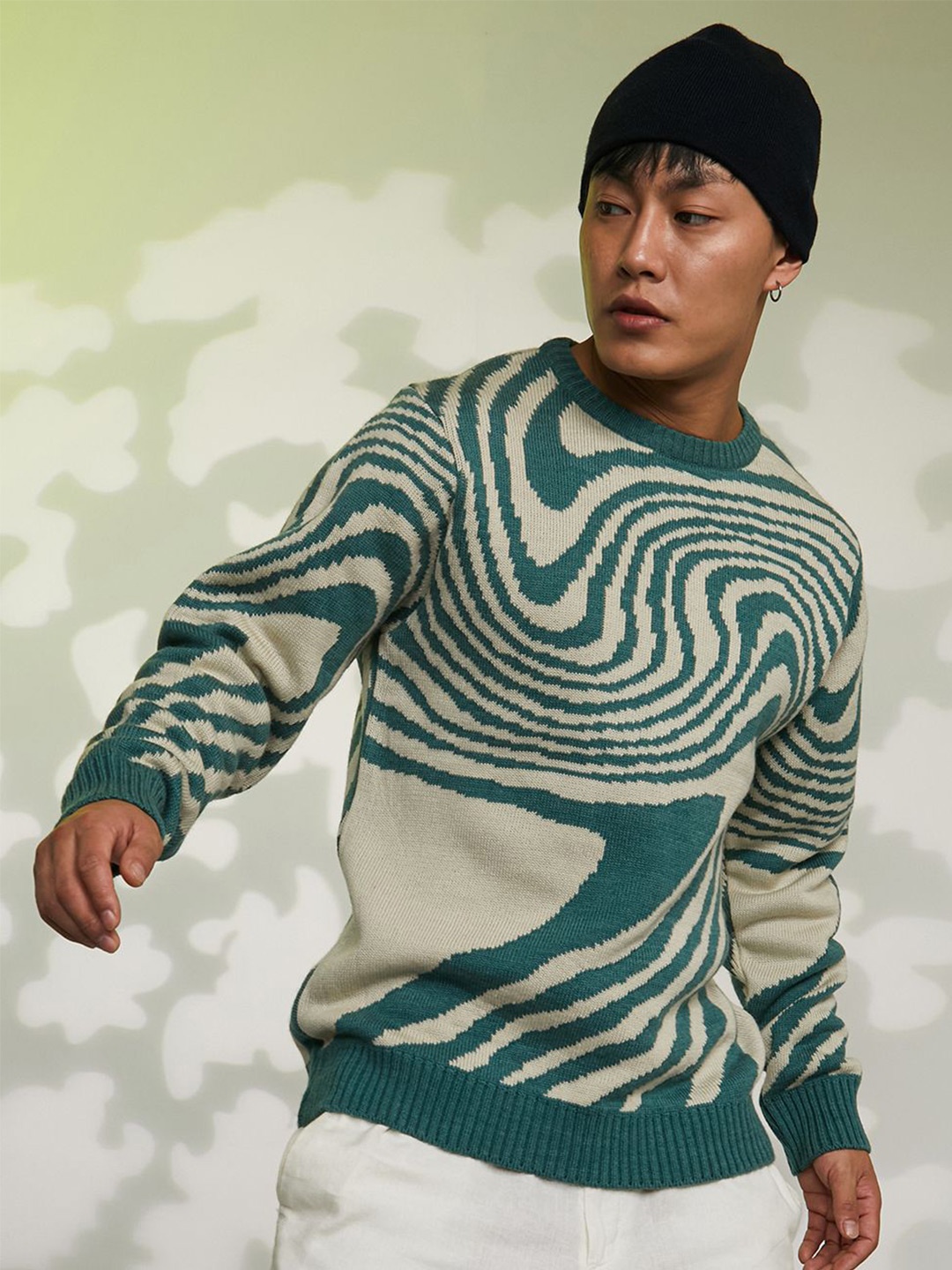 

Campus Sutra Men Stripe Woollen Pullover Sweaters, Green