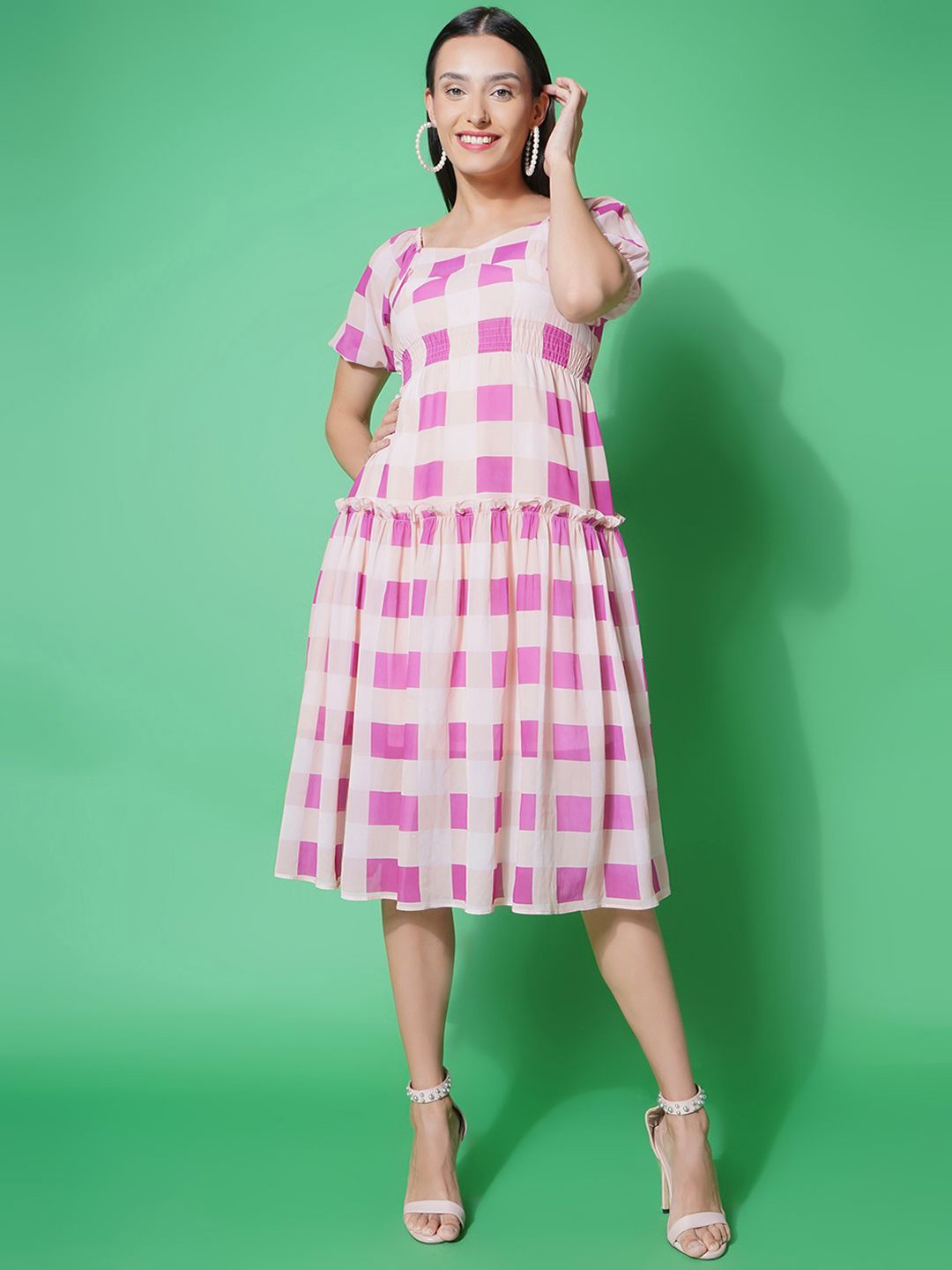 

KATLINE Women Printed Fit and Flare Dress, Pink