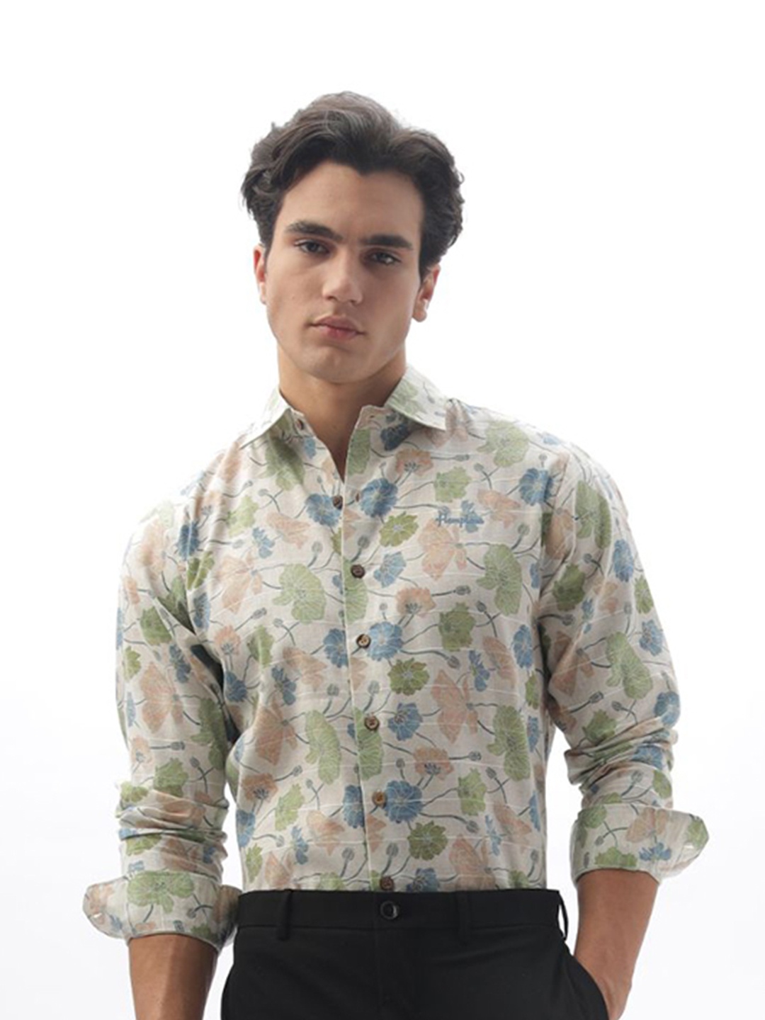 

HAMPTONS Men Pure Cotton Printed Opaque Casual Shirt, Cream