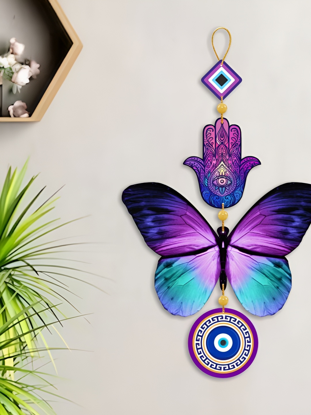 

Nupur Studios Blue & Purple Printed Wooden Wall Hanging
