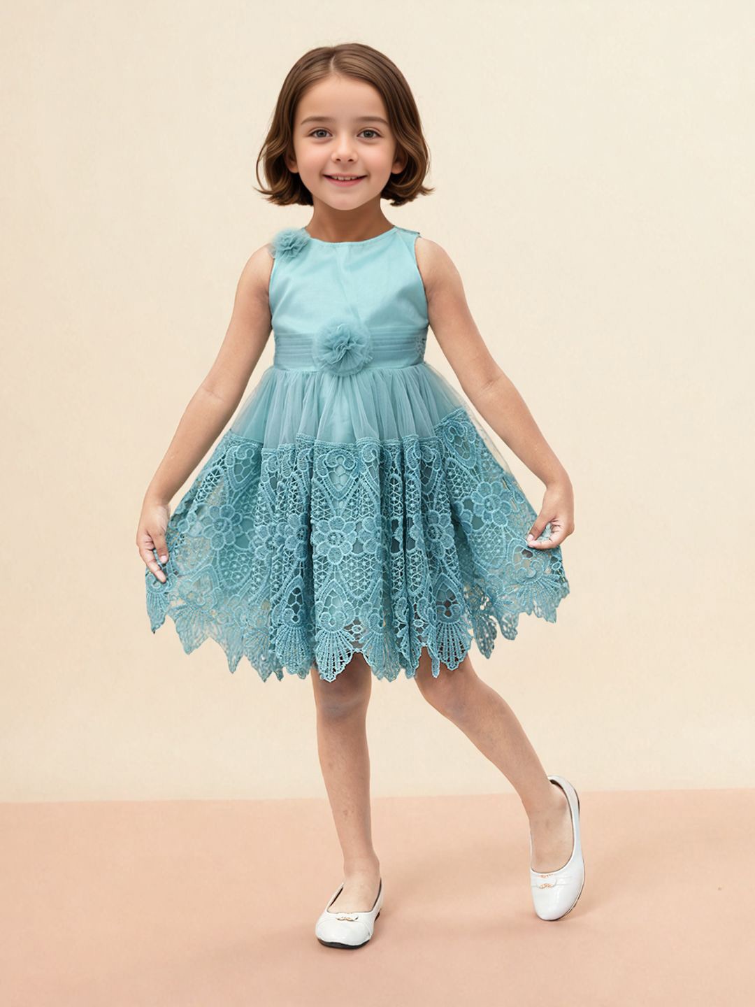 

Toonyport Girls Net Fit & Flare Dress, Green