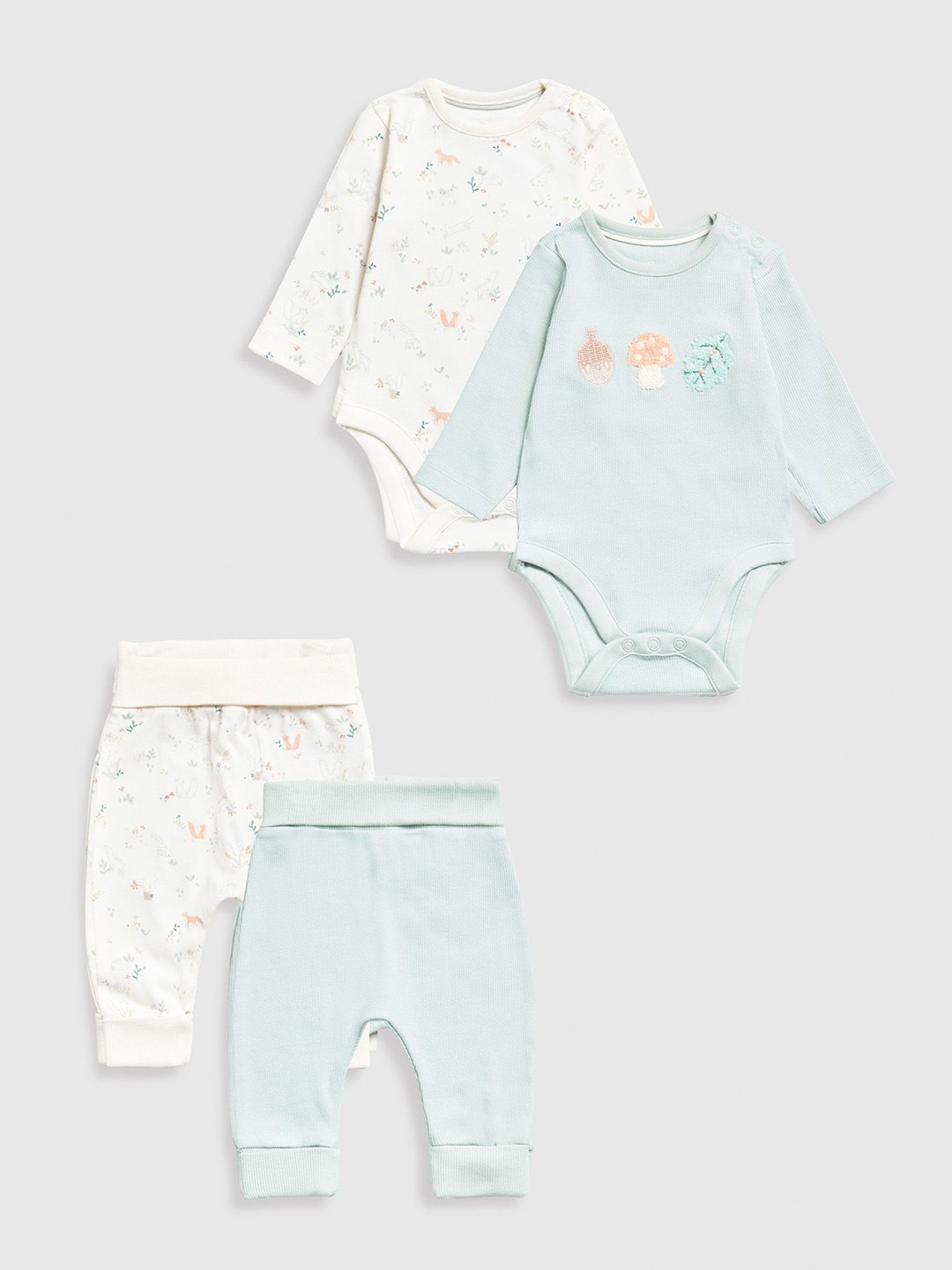 

mothercare Infants Pack of 2 Printed & Embroidered Pure Cotton T-shirt With Joggers, Sea green