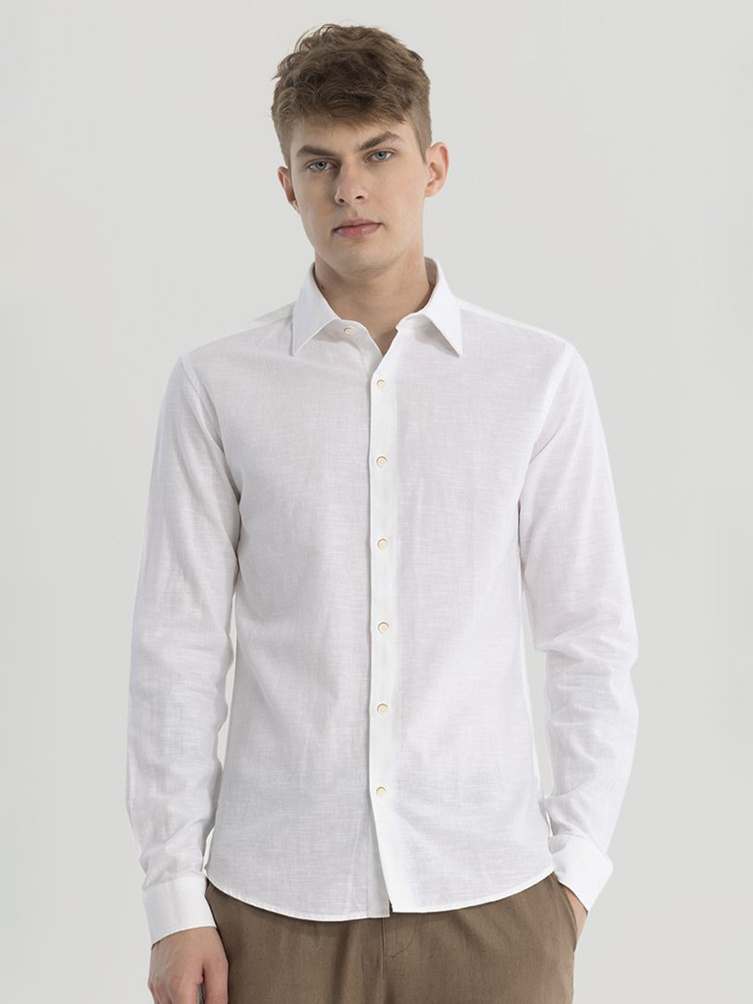 

Snitch Men Smart Spread Collar Solid Cotton Slim Fit Casual Shirt, White