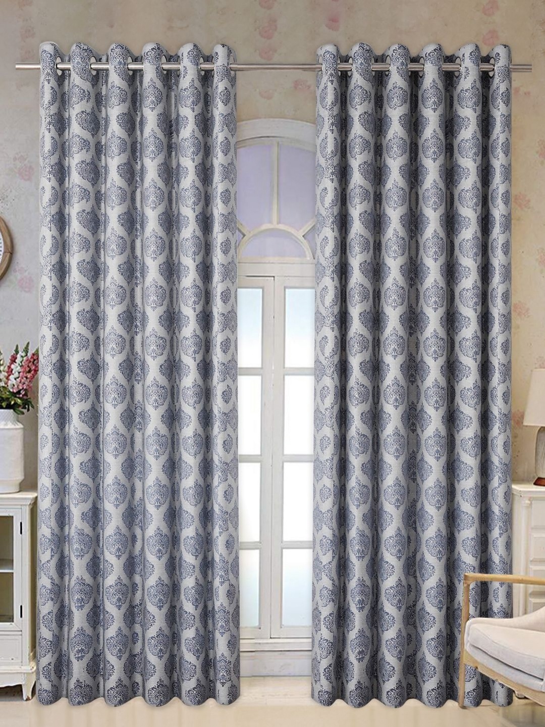 

Tesmare Blue & Grey Ethnic Motifs Printed Room Darkening Long Door Curtain