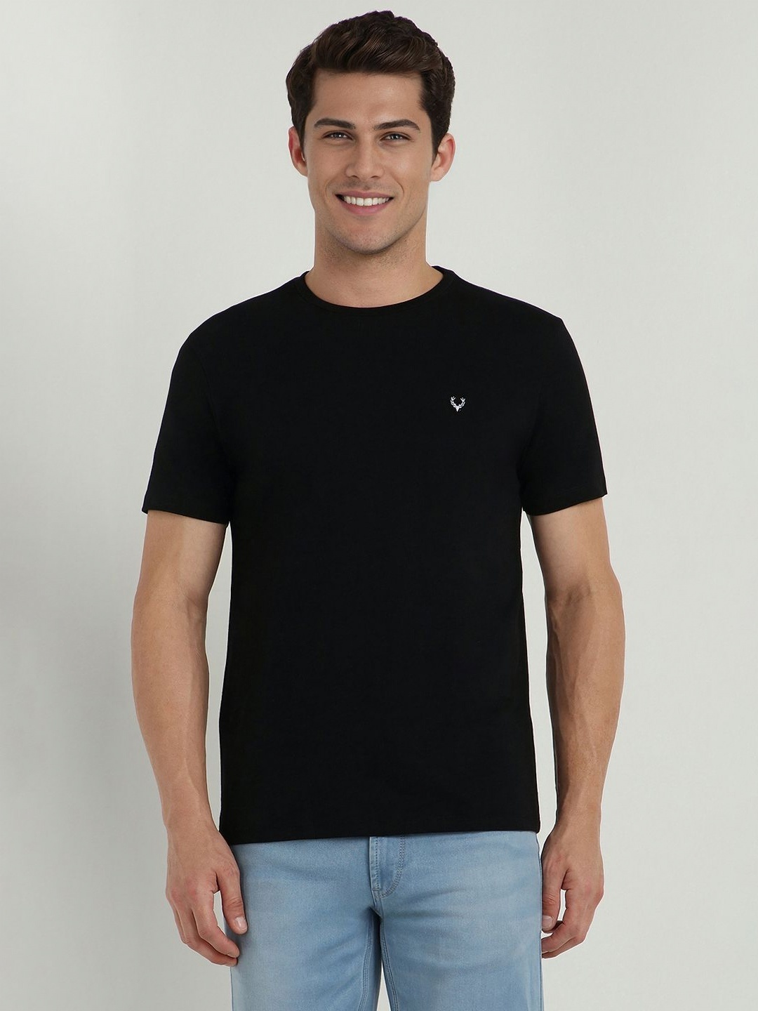 

Allen Solly Men Solid Round Neck Cotton Slim Fit T-shirt, Black