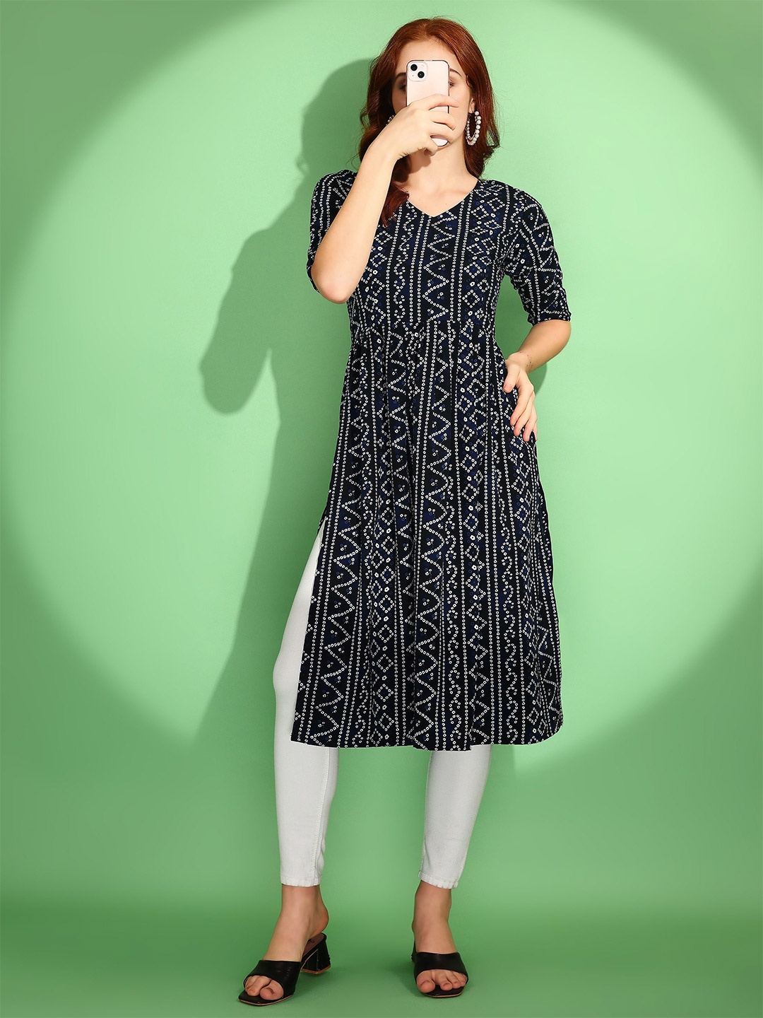 

KALINI Women Bandhani Printed A-line Kurta, Black