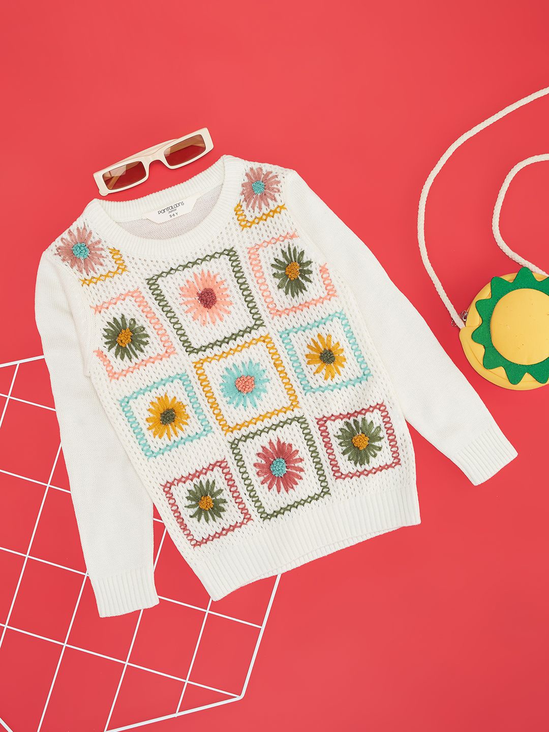 

Pantaloons Junior Girls Floral Embroidered Pullover, Off white