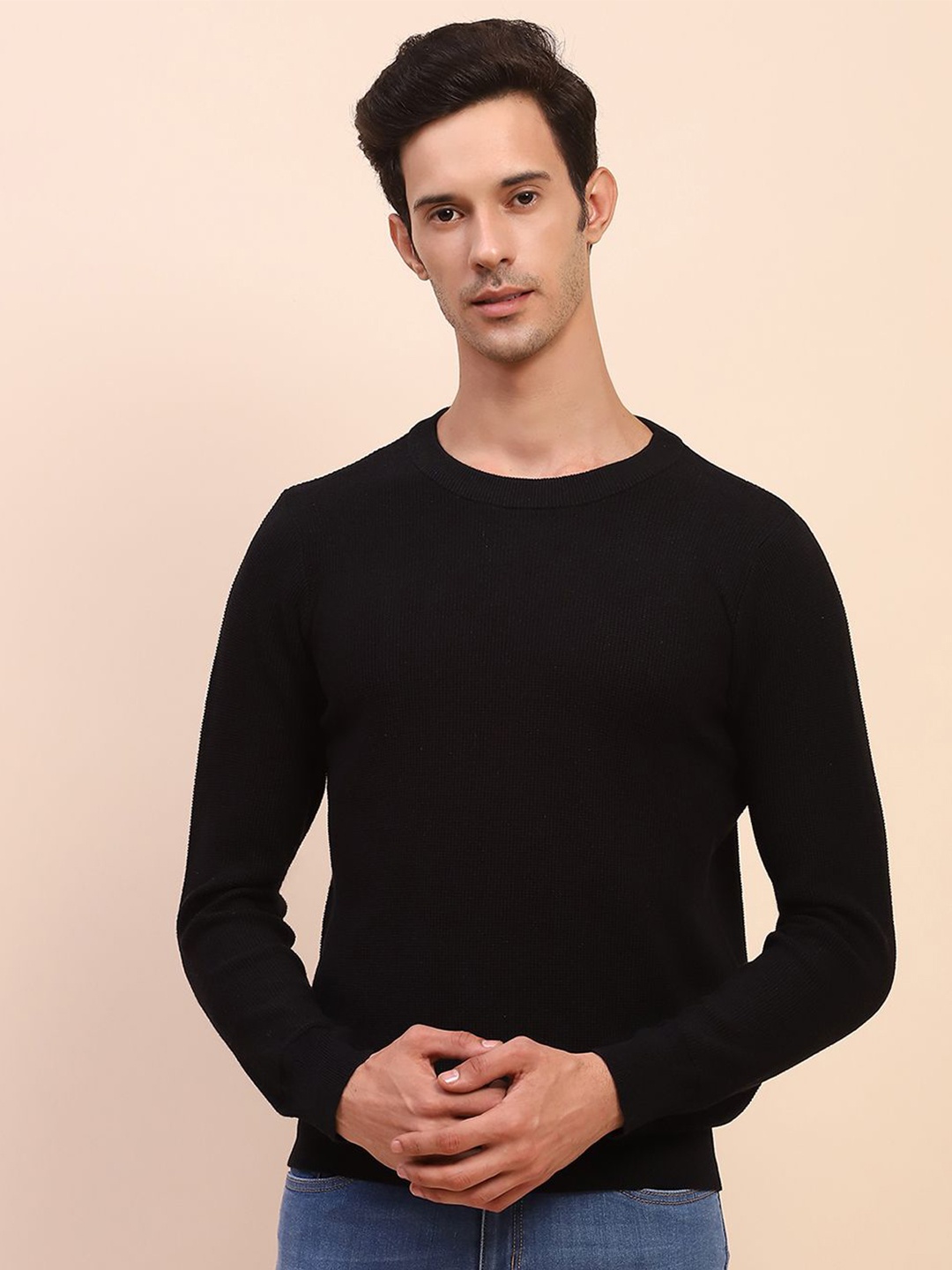 

CAMLA Men Casual Cotton Pullover Sweaters, Black