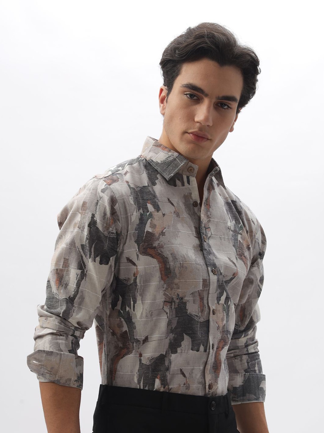 

HAMPTONS Men Pure Cotton Abstract Printed Casual Shirt, Grey