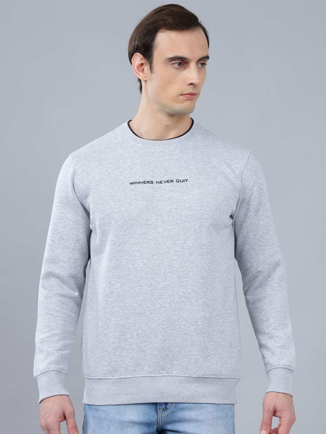 

Cantabil Men Fleece Full Sleeves Round neck Pullover Sweatshirt, Grey melange