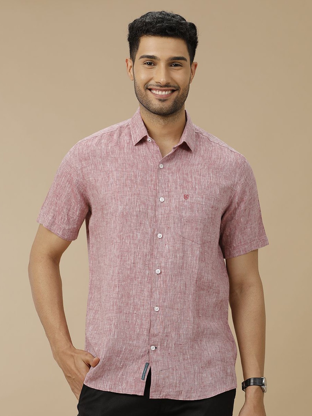 

Linen Club Men Contemporary Fit Spread Collar Solid Slim Fit Shirt, Red