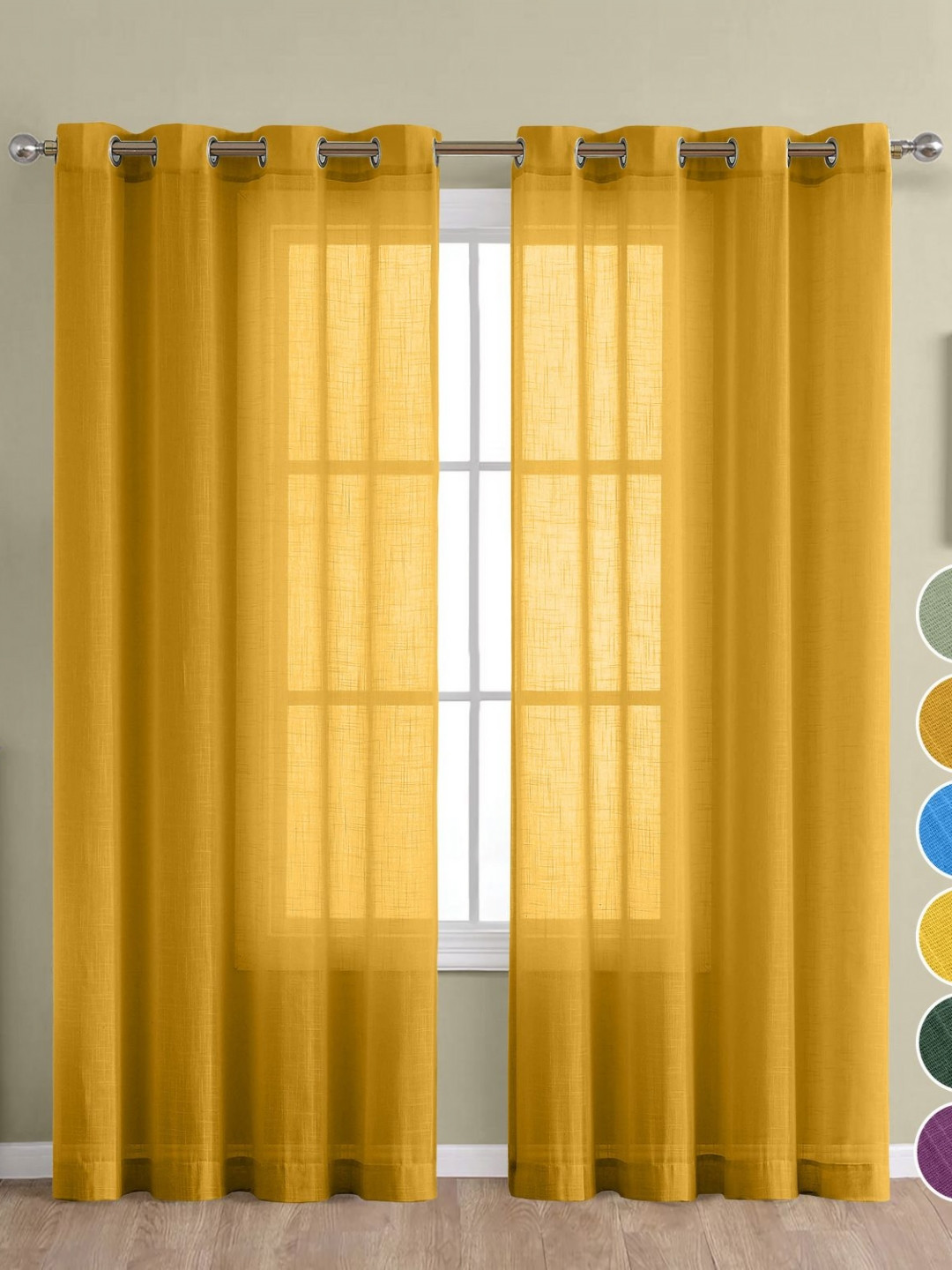 

THE LINEN COMPANY Mustard 2 Pieces Sheer Door Curtains
