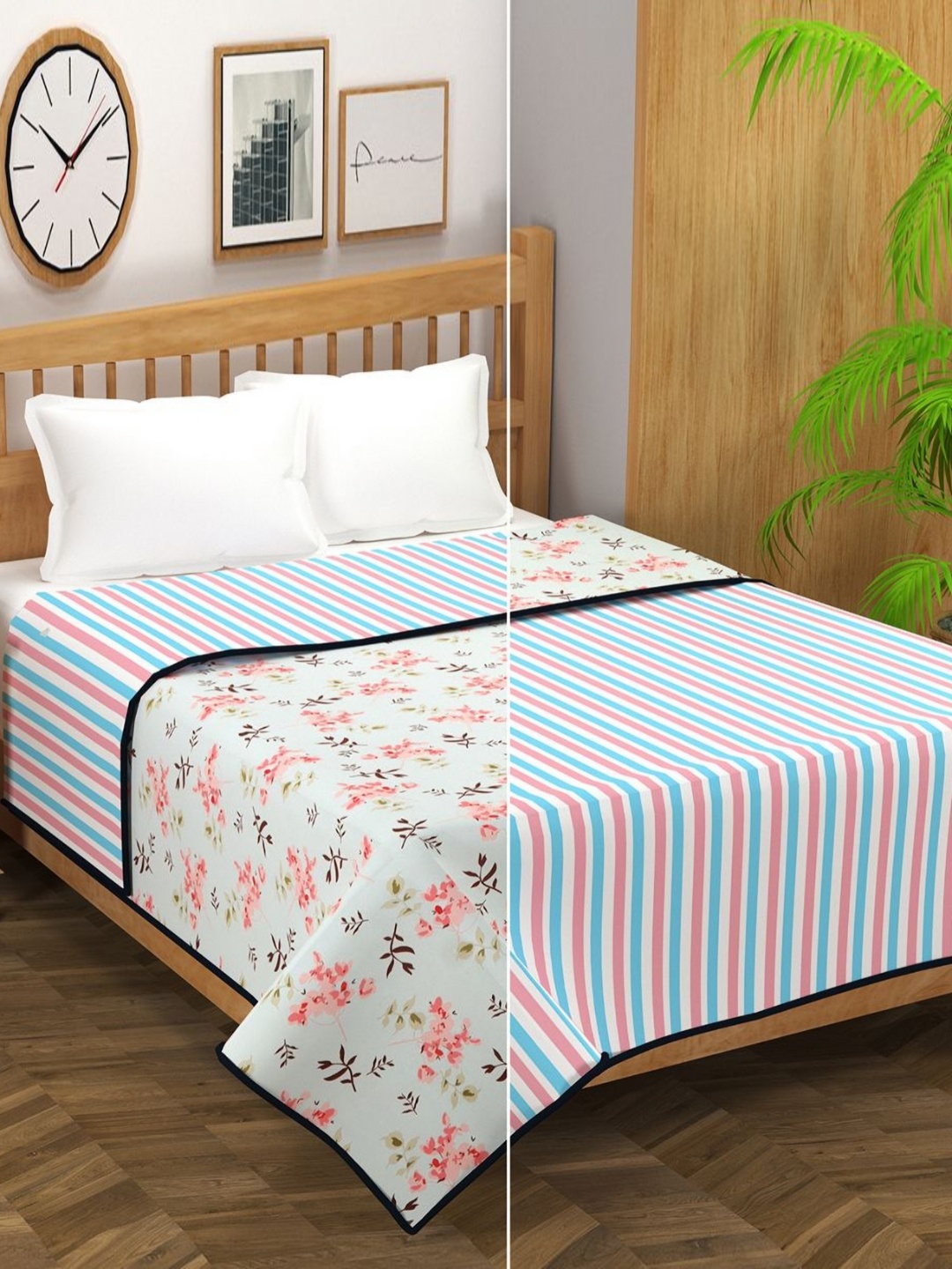 

bsb home Peach Colored Floral Printed Cotton AC Room 120 GSM Reversible Double Bed Dohar