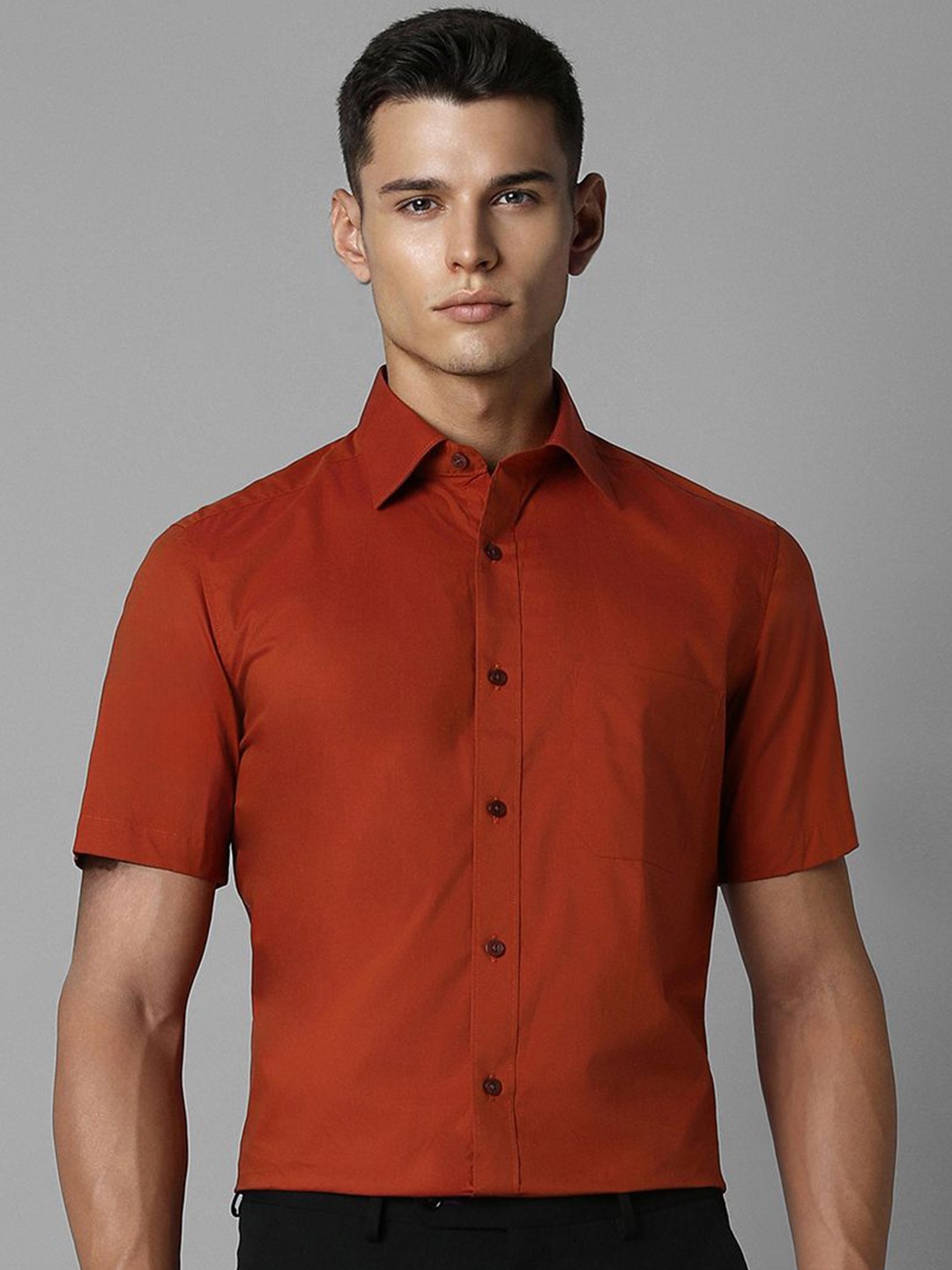 

Louis Philippe Men Classic Spread Collar Solid Cotton Casual Shirt, Red