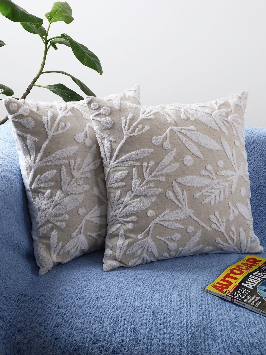 

Jamio Firati Grey & White 2 Pieces Floral Cotton Square Cushion Covers