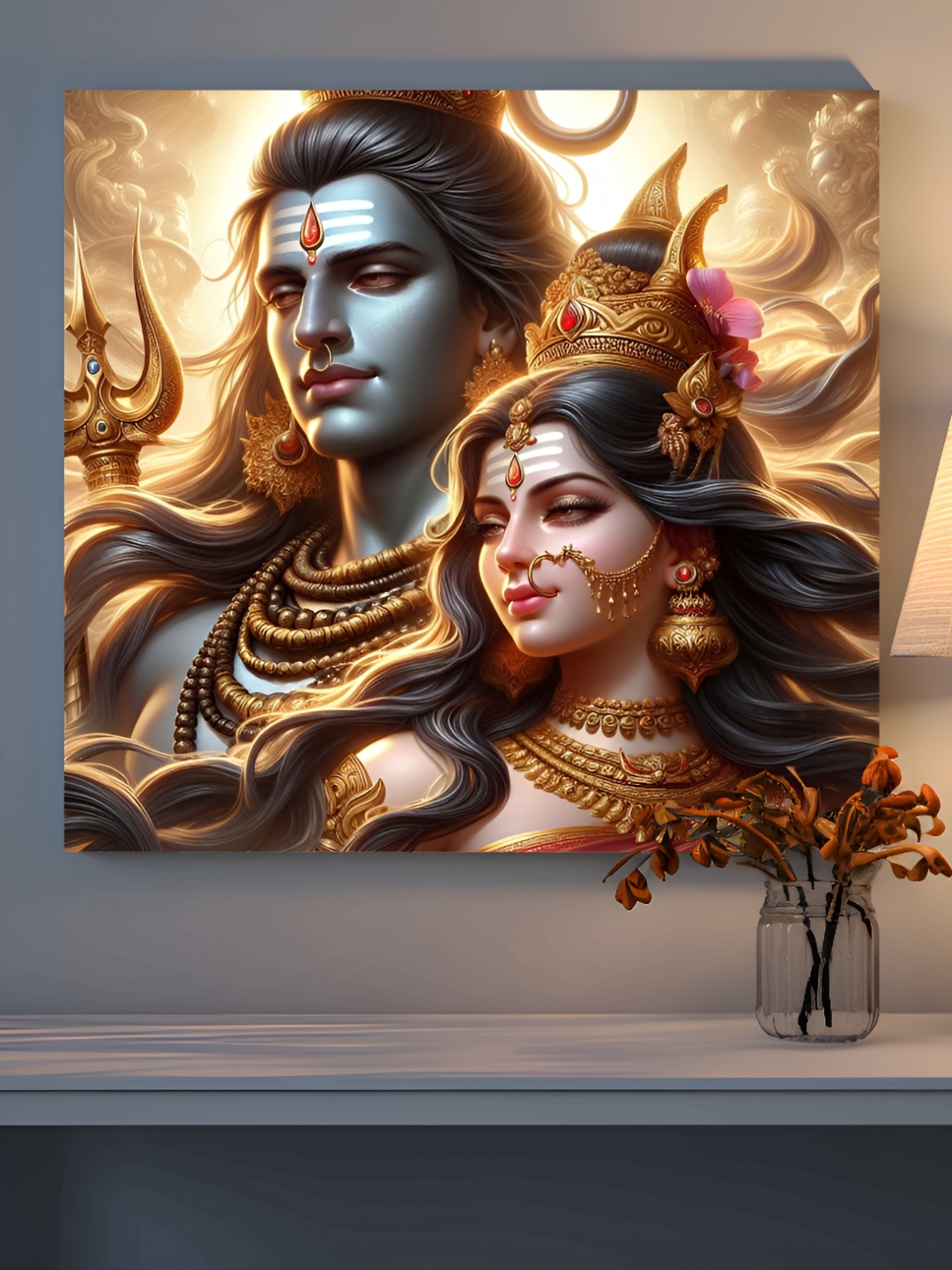 

SAF Brown & Black Wooden Canvas Shiv ji Religious Wall Art