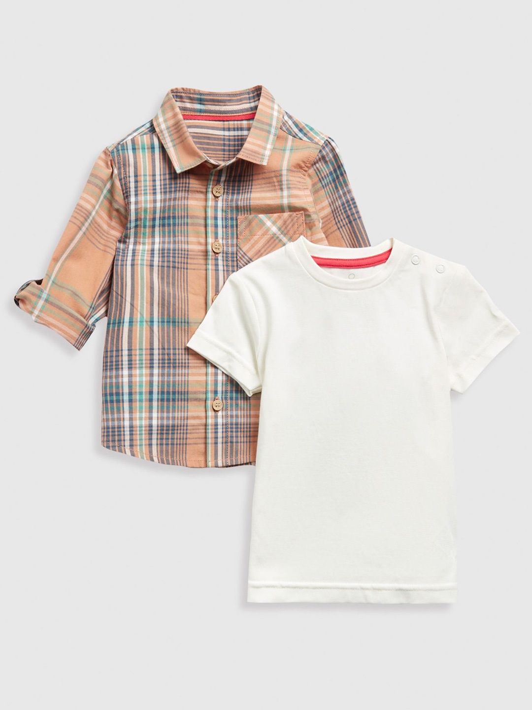 

mothercare Boys Pack Of 2 Printed Shirt and T-Shirt, Cream