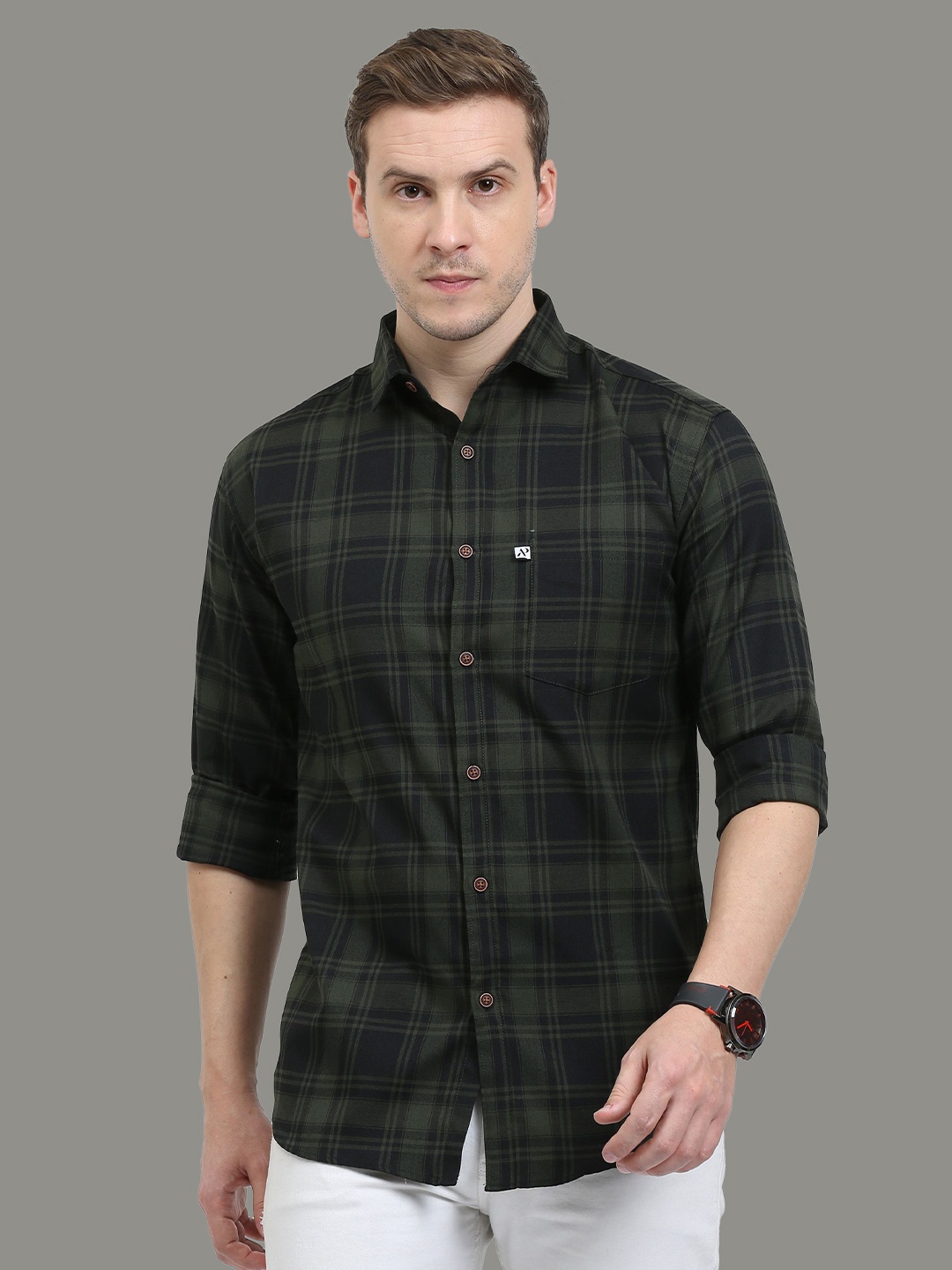 

ALLWIN PAUL Men Comfort Shepherd Checks Casual Shirt, Green