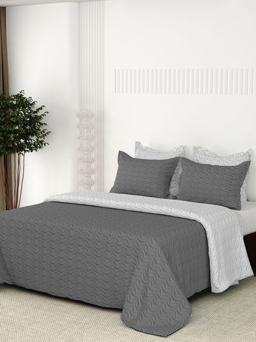 

LABHAM Grey Pure Cotton Double King Bed Cover With 2 Pillow Covers