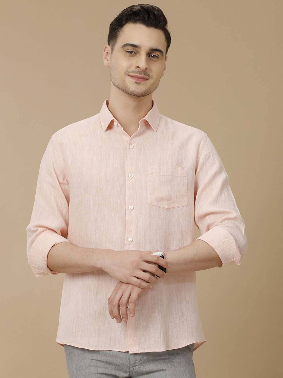 

Linen Club Men Contemporary Slim Fit Opaque Casual Shirt, Pink